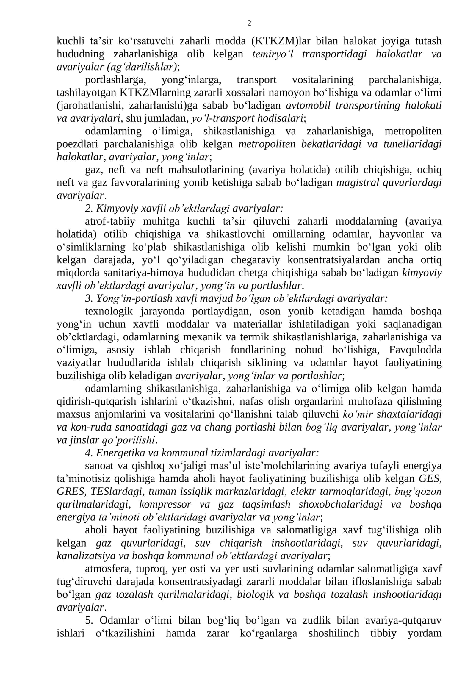 Favqulodda vaziyatlarularning turlari va xususiyatlari 2