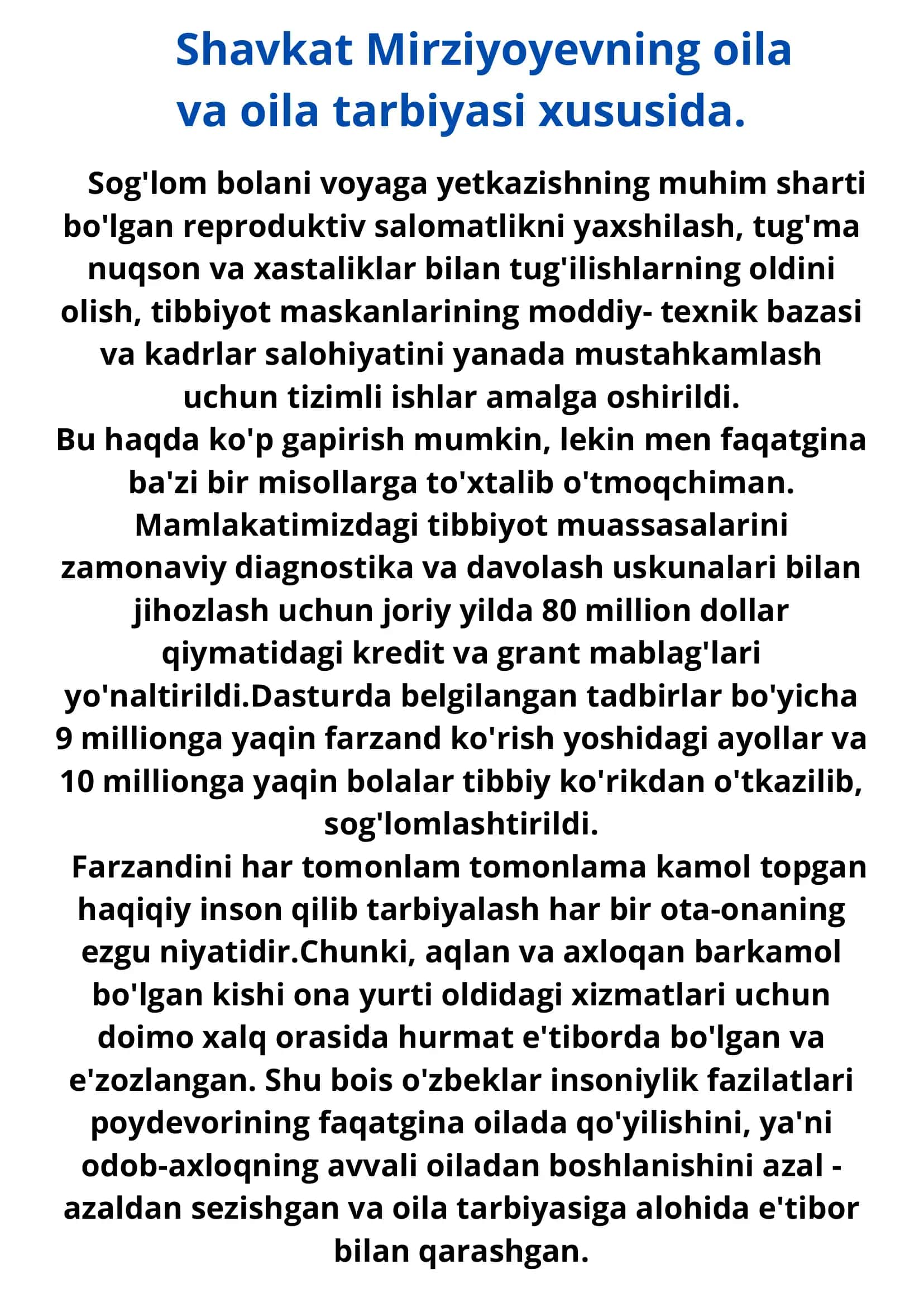 O'zbekiston Respublikasi prezidentining oila va oila tarbiyasi to'g'risidagi fikrlari bayon etilgan asarlarini o'rganish 2