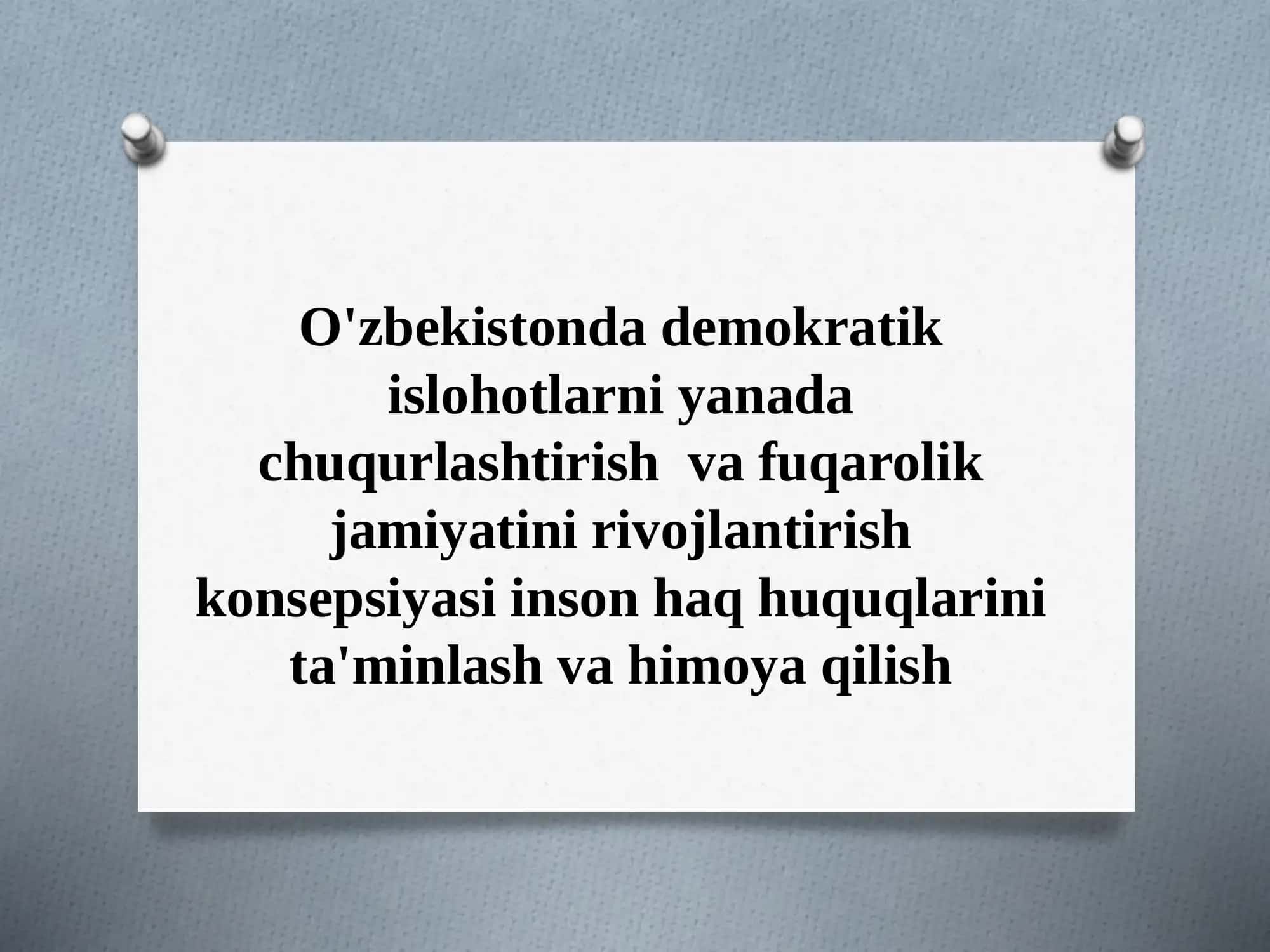 О`zbekiston Respublikasida Inson haq huquqlarini ta'minlash va himoya qilish reja 2