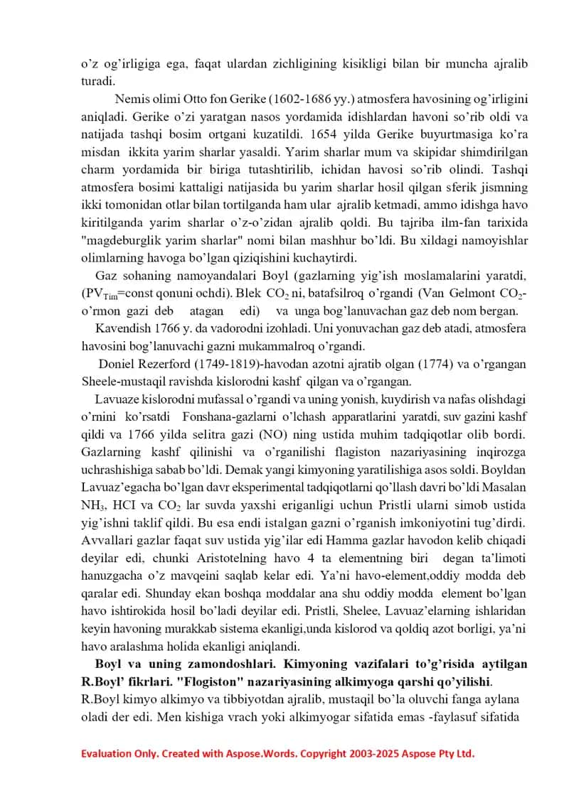 Seminar №5: Flogiston nazariyasining vujudga kelishi va pnevmatik kimyoning rivojlanishi 2