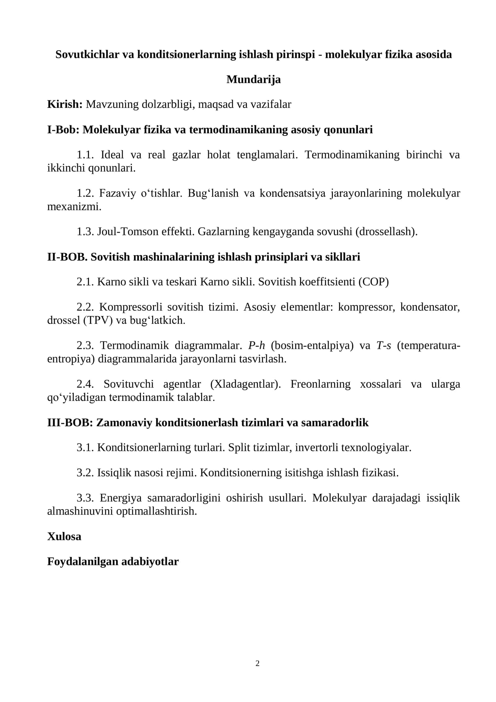 Sovutkichlar va konditsionerlarning ishlash pirinspi - molekulyar fizika asosida 2