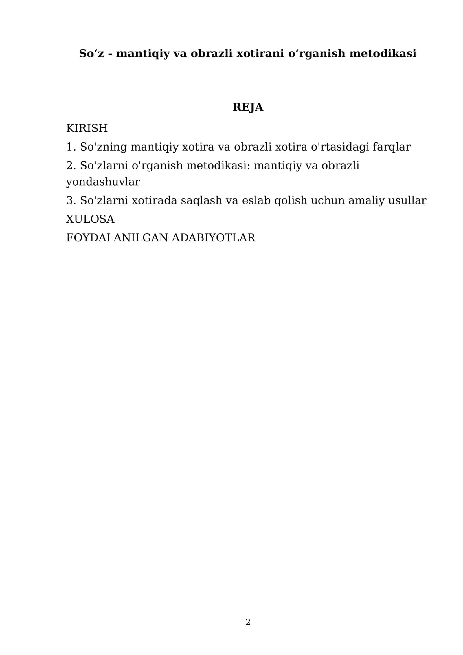 Soʻz - mantiqiy va obrazli xotirani oʻrganish metodikasi 2