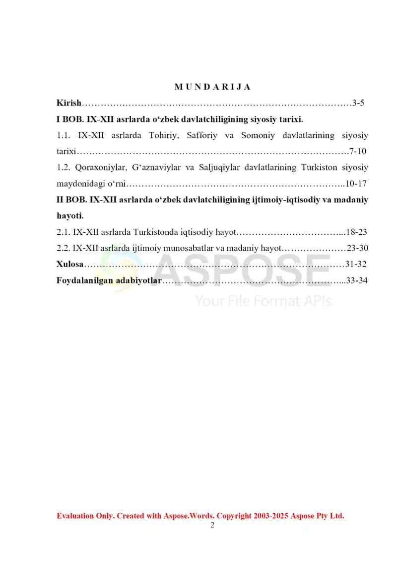 IX-XII Asrlarda O'zbek davlatchiligida ijtimoiy-siyosiy, iqtisodiy hayot 2