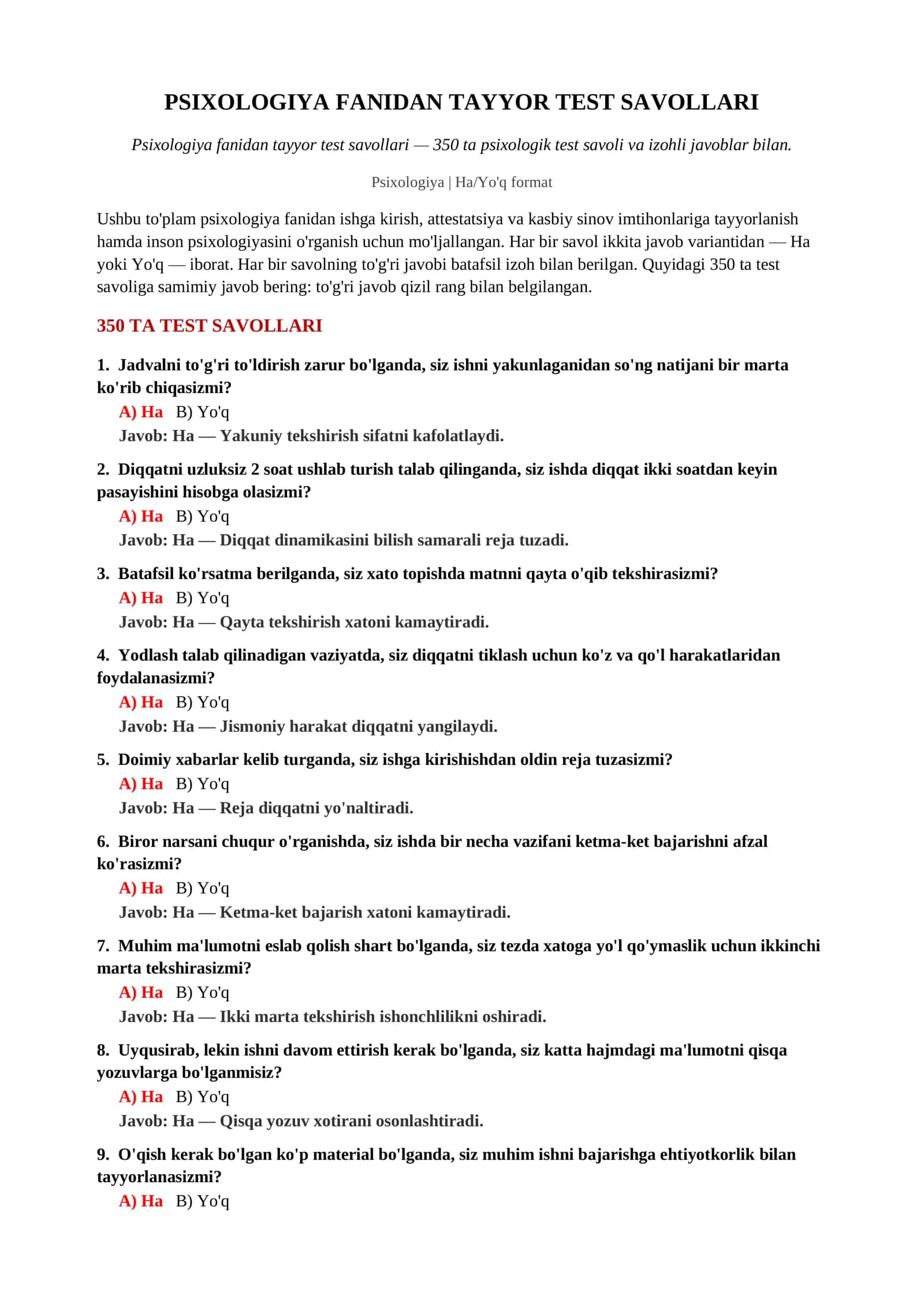 PSIXOLOGIYA FANIDAN TAYYOR TEST SAVOLLARI 2