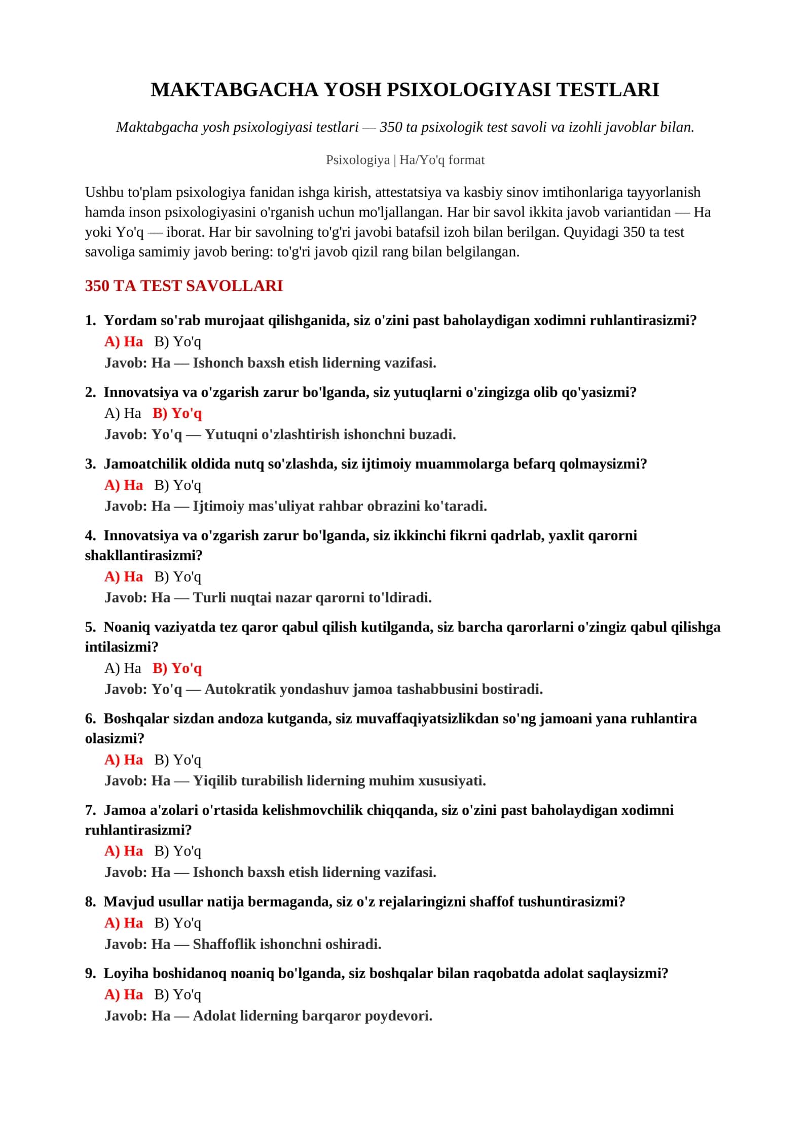 MAKTBAGACHA YOSH PSIXOLOGIYASI TESTLARI 2