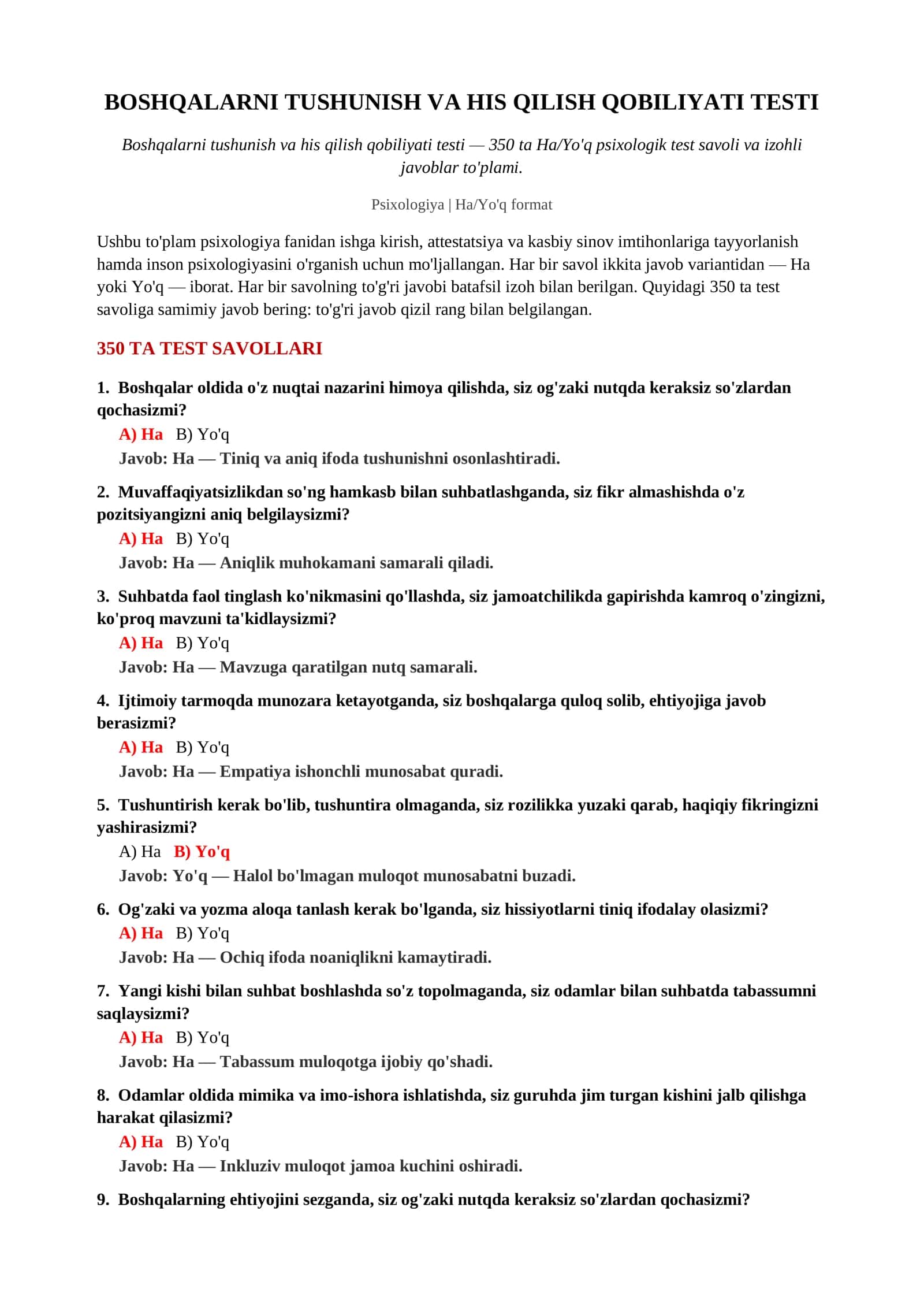 Boshqalarni Tushunish va His Qilish Qobiliyati Testi 2