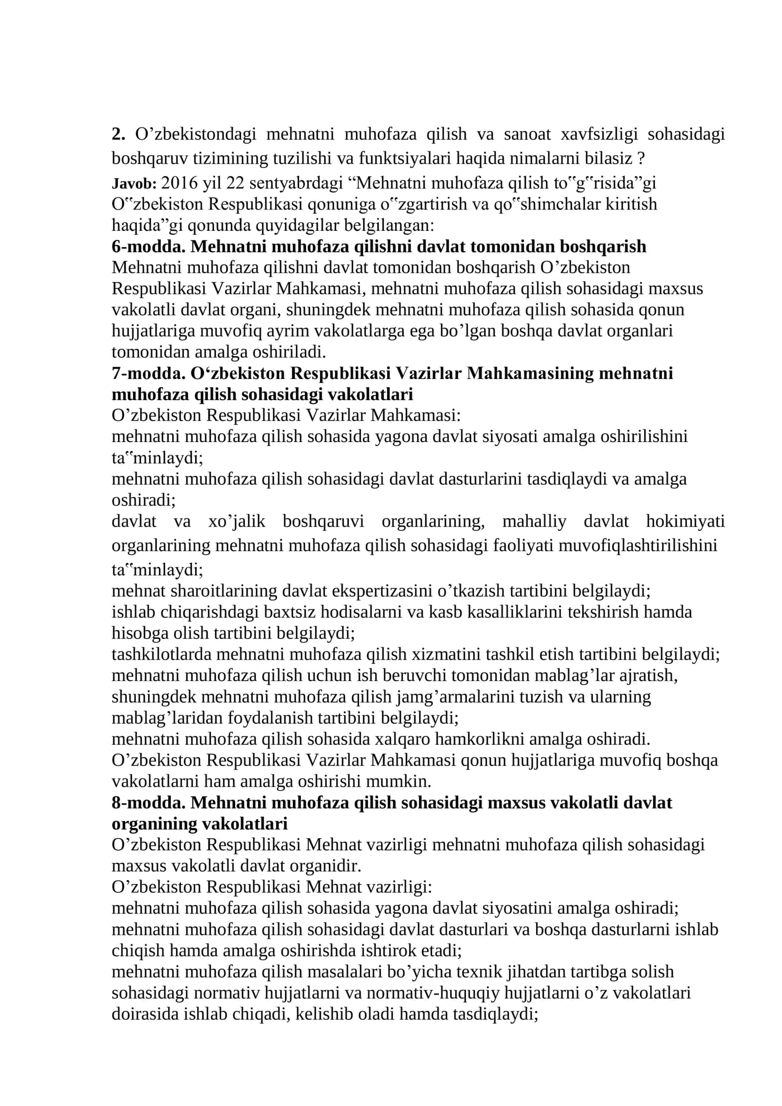 О’zbekistondagi mehnatni muhofaza qilish va sanoat xavfsizligi sohasidagi boshqaruv tizimi 2