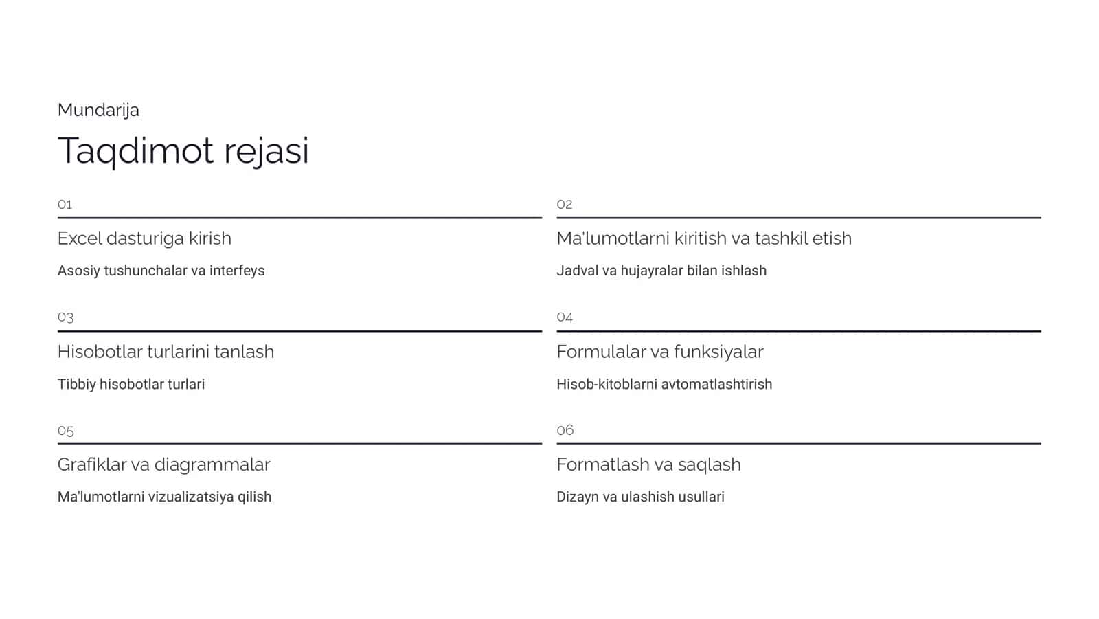 Excel dasturida turli hisobotlar tayyorlash. 2