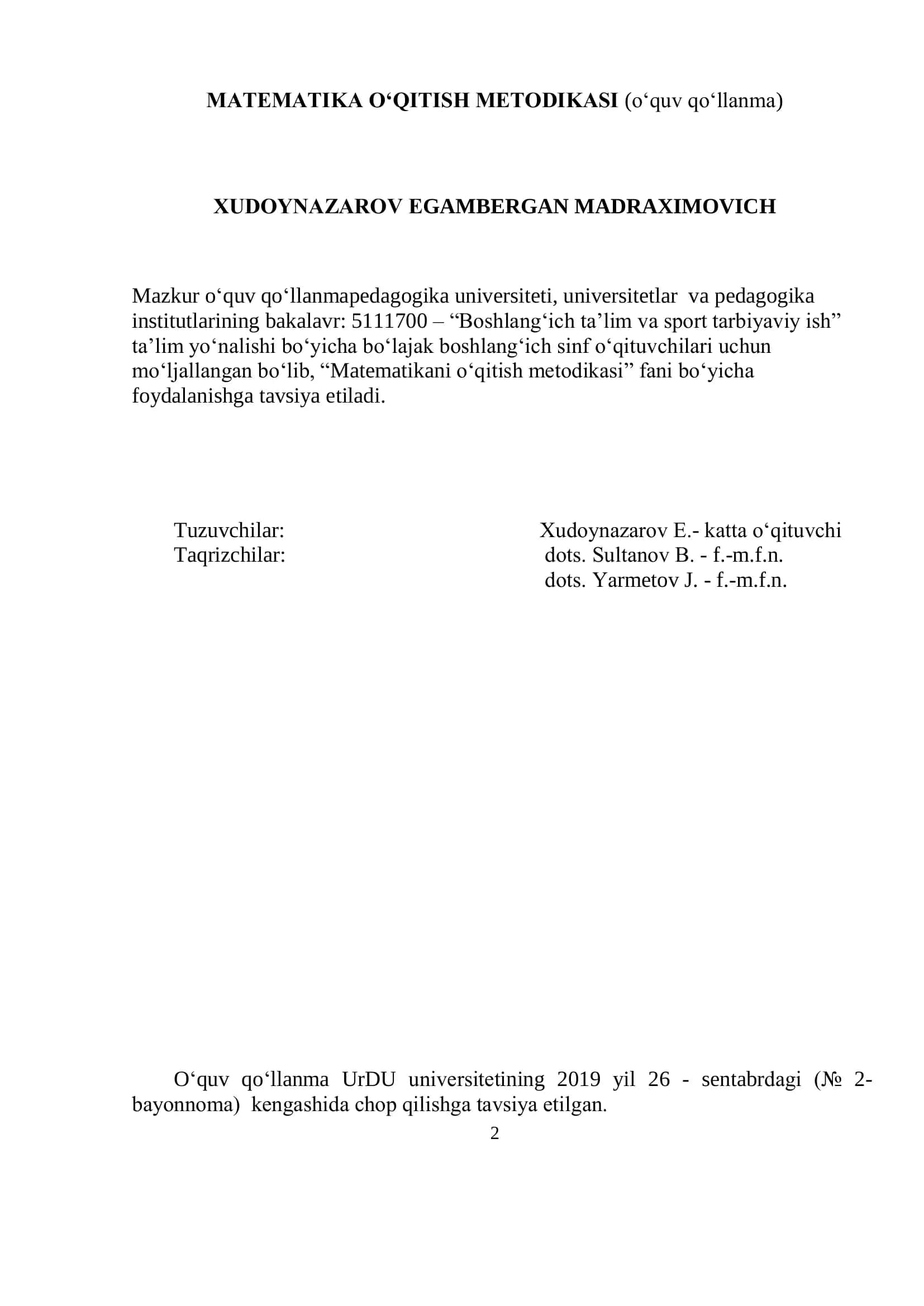 MATEMATIKA O‘QITISH METODIKASI (o‗quv qo‗llanma) 2