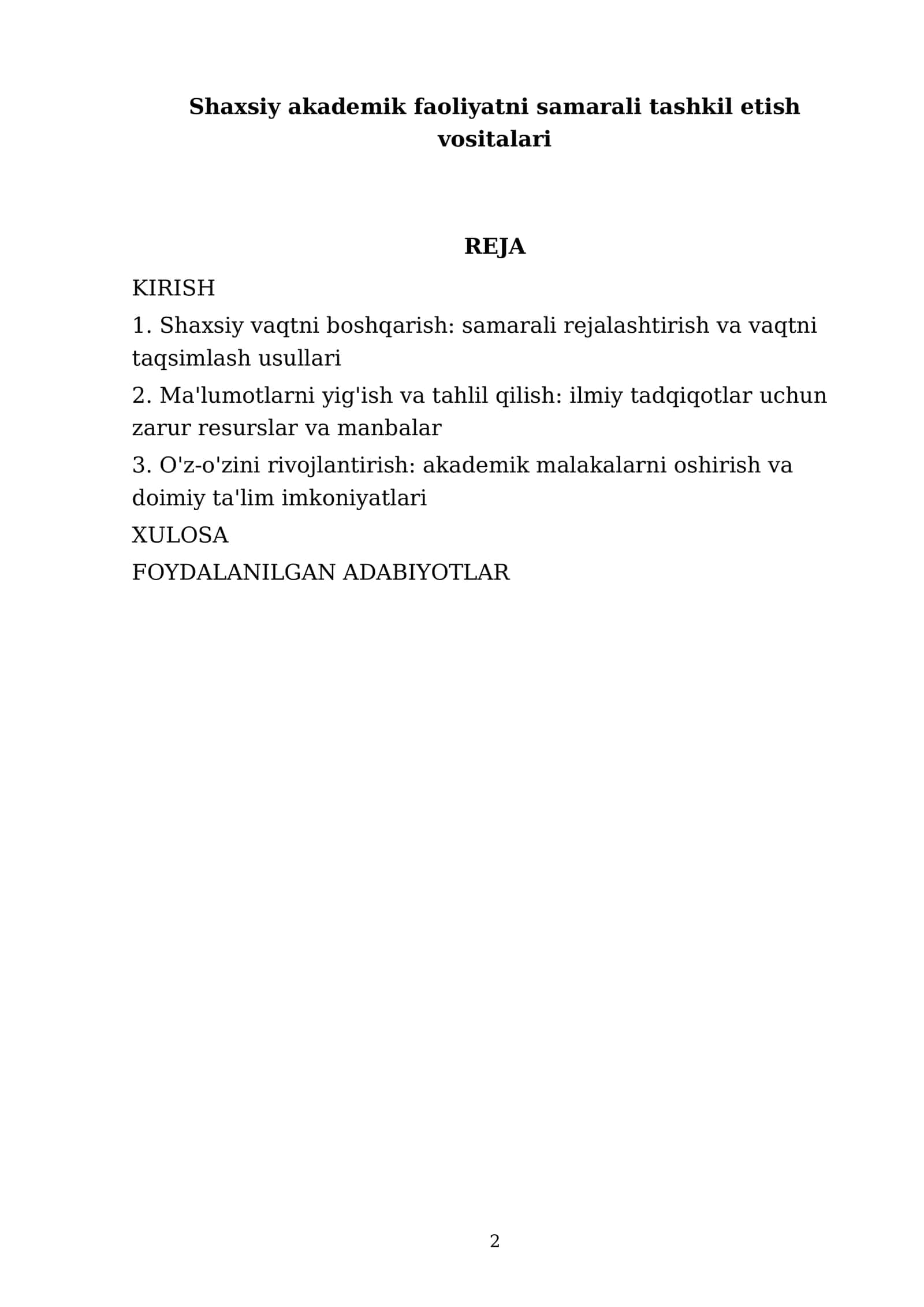 Shaxsiy akademik faoliyatni samarali tashkil etish vositalari 2