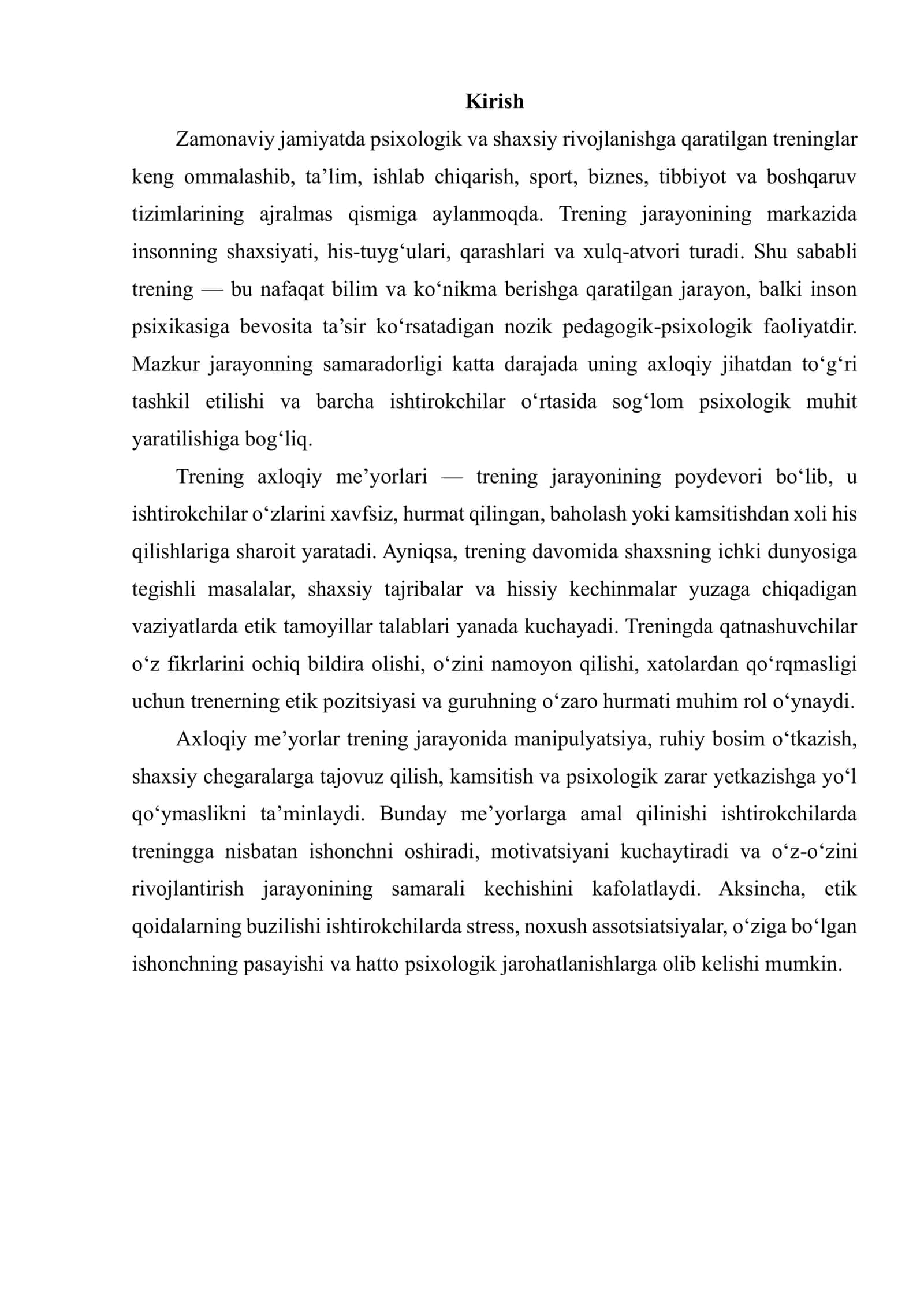 TRENING AXLOQIY ME’YORLARI 2