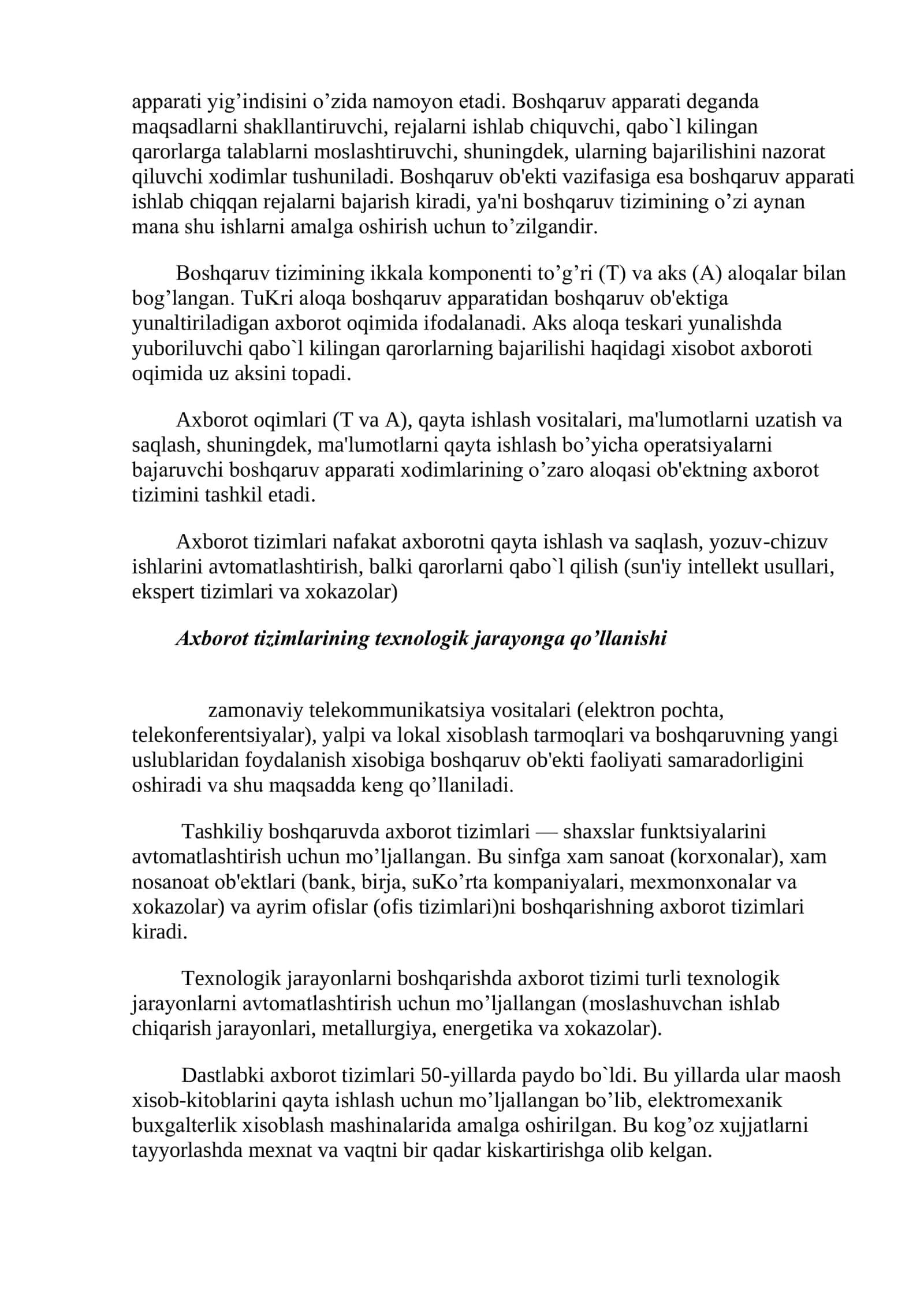 Tizim tushunchasi va uning turli ta’riflari, tizim va muhit munosabatlari. Tizim tarkibiga kiruvchi elementlar. Aloqa va teskari aloqa tuzilmalar. Tuzilmalar turi va shakllari 2