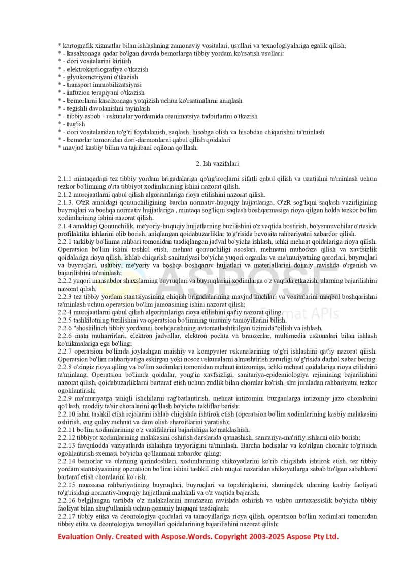 Tez Tibbiy Yordam Brigadasi Feldsher (Hamshira) 2