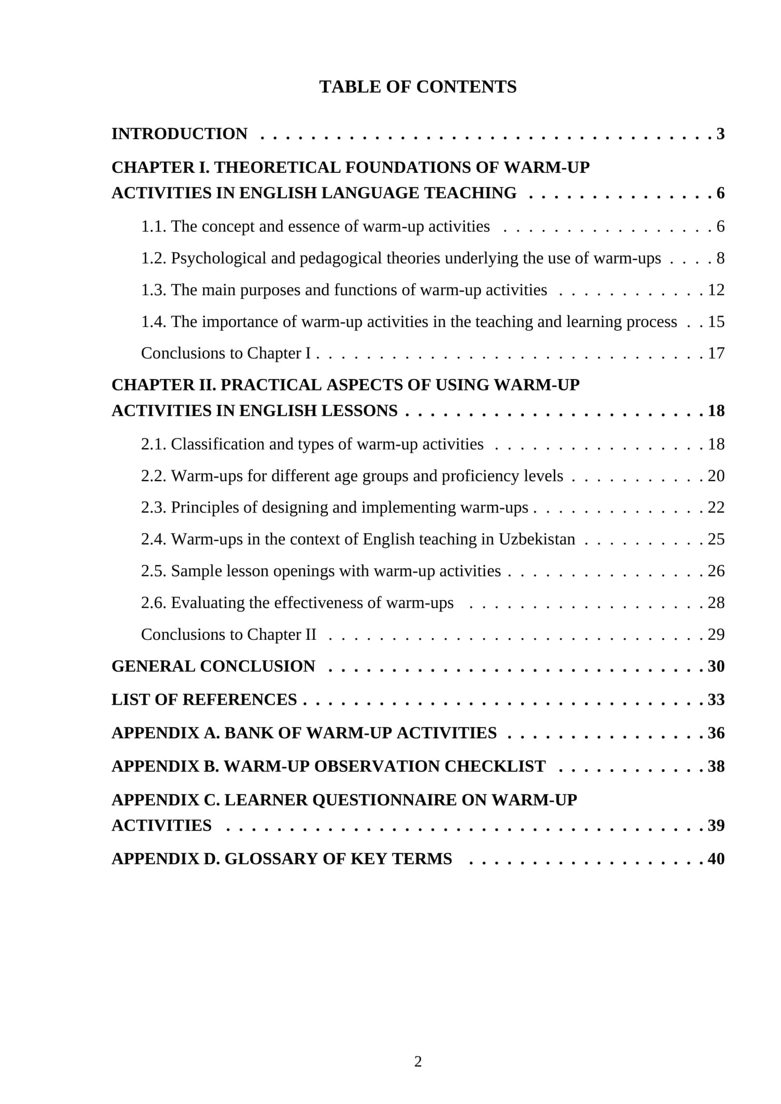 The purpose and importance of warm up activities in teaching English 2