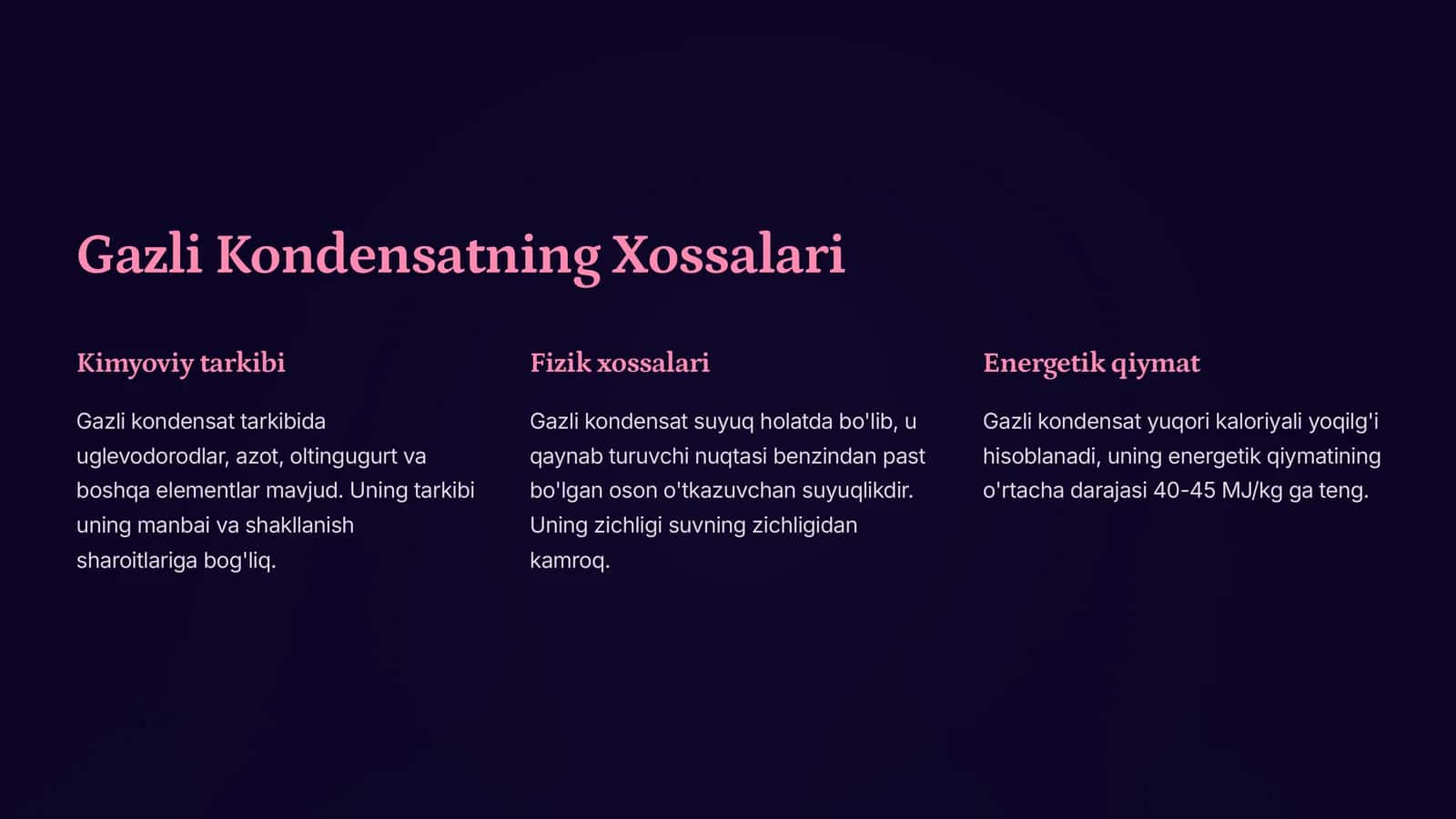 Gazli Kondensat Muqobil Yoqilg'i Manbai 2