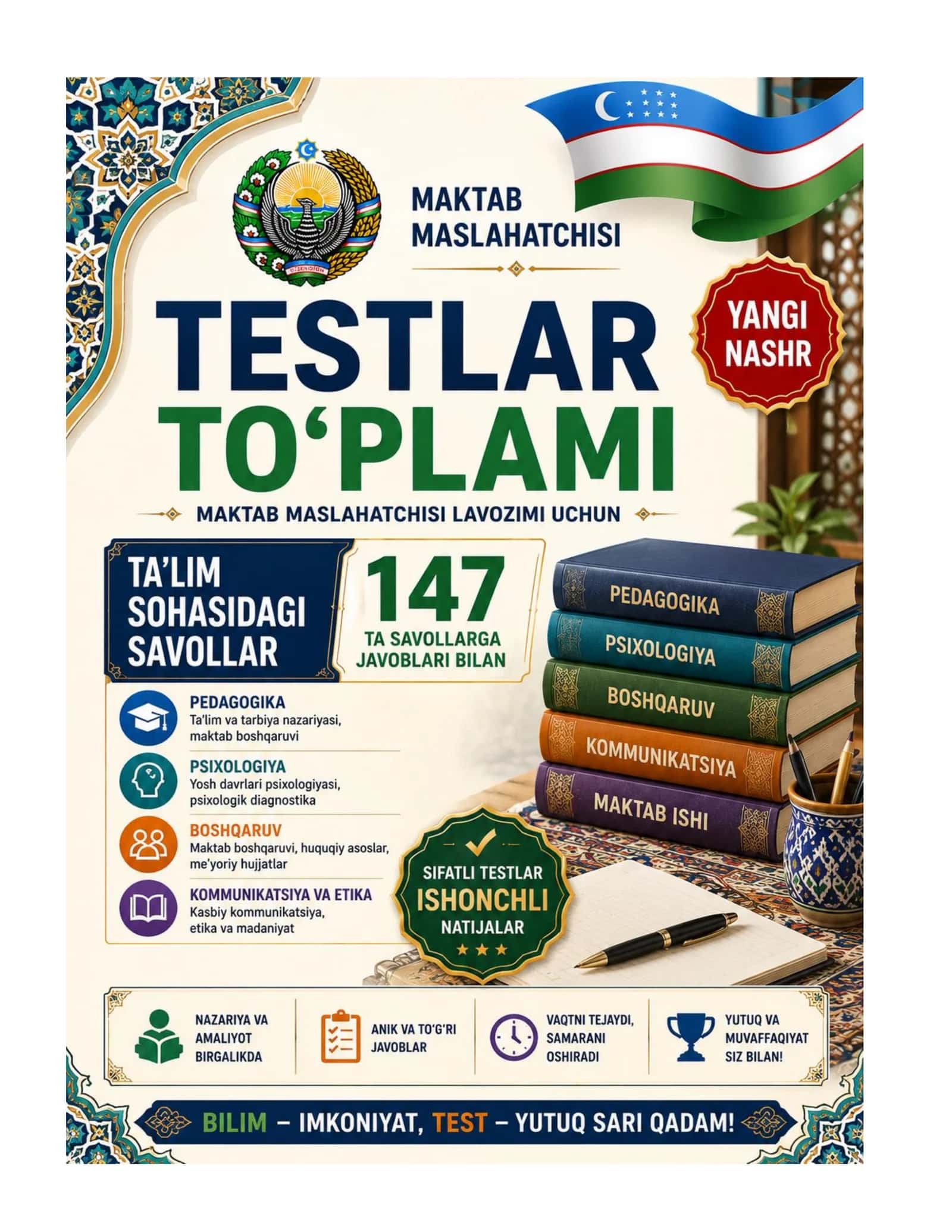 MAKTAB MASLAHATCHISI LAVOZIMIGA ISHGA KIRISH BILETLARI 147 ta 2