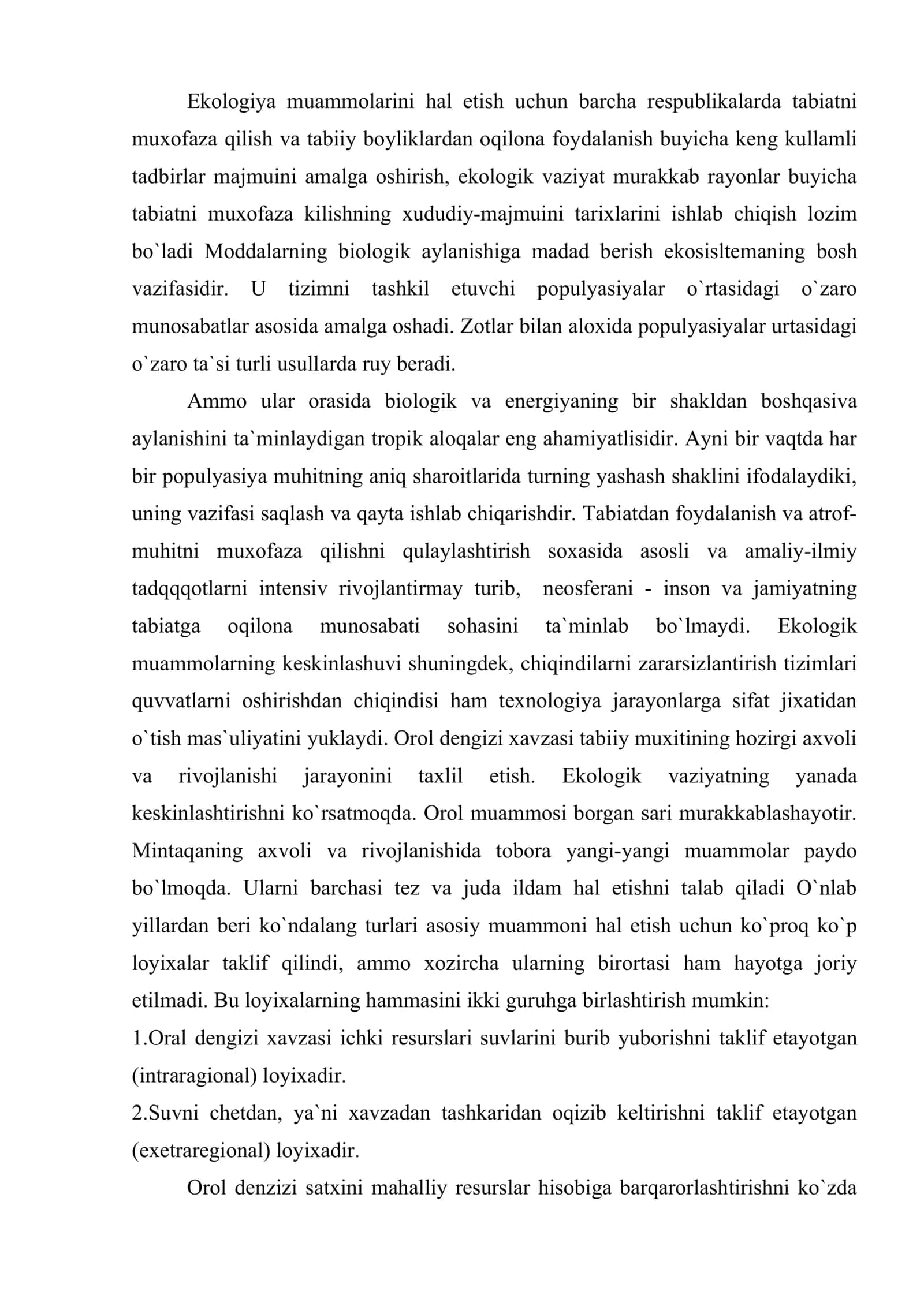 Ekologik muammolarini hal etish chora tadbirlari 2