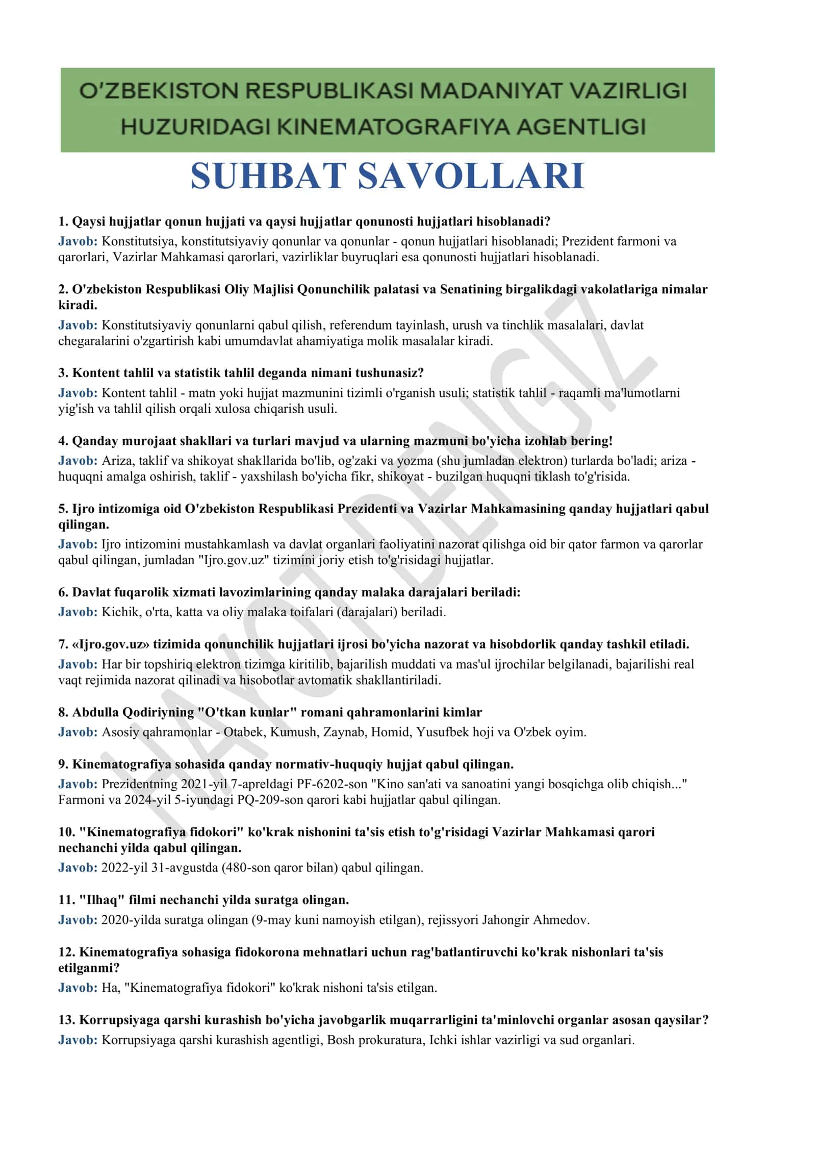 SUHBAT SAVOLLARI 2