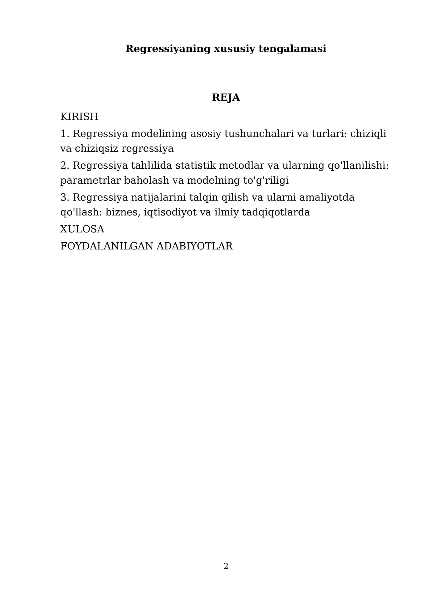 Regressiyaning xususiy tengalamasi 2