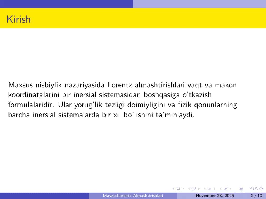 Lorentz Almashtirishlari 2