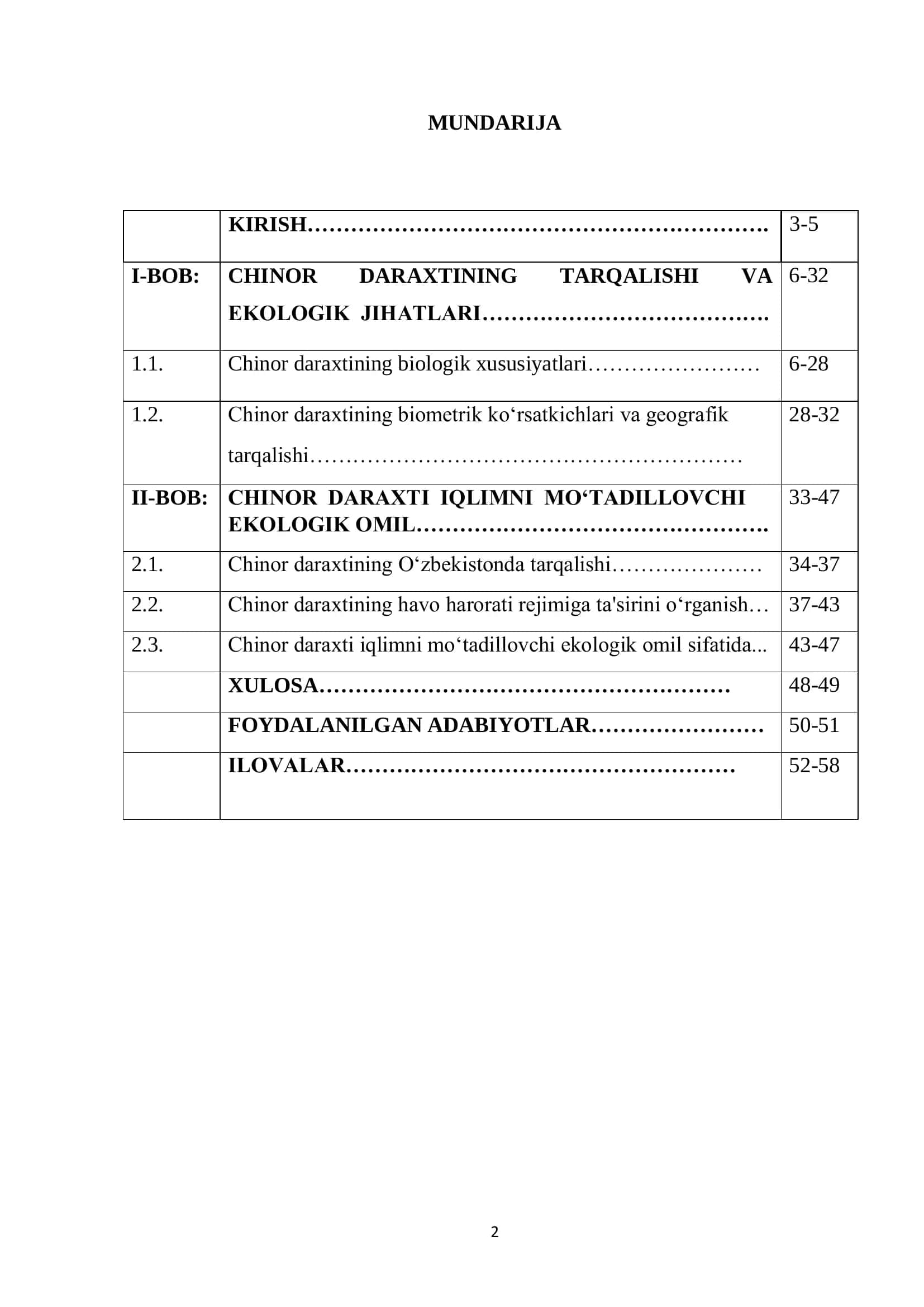 Chinor daraxtining tarqalishi va ekologik jihatlari 2