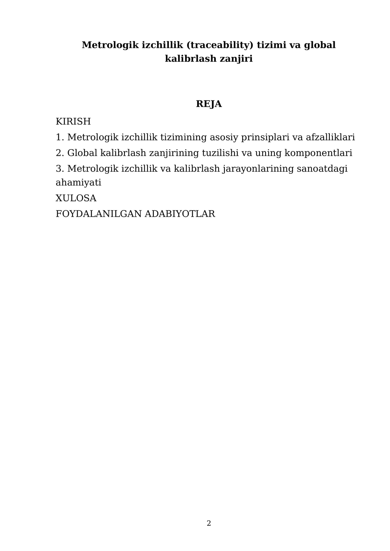 Metrologik izchillik (traceability) tizimi va global kalibrlash zanjiri 2