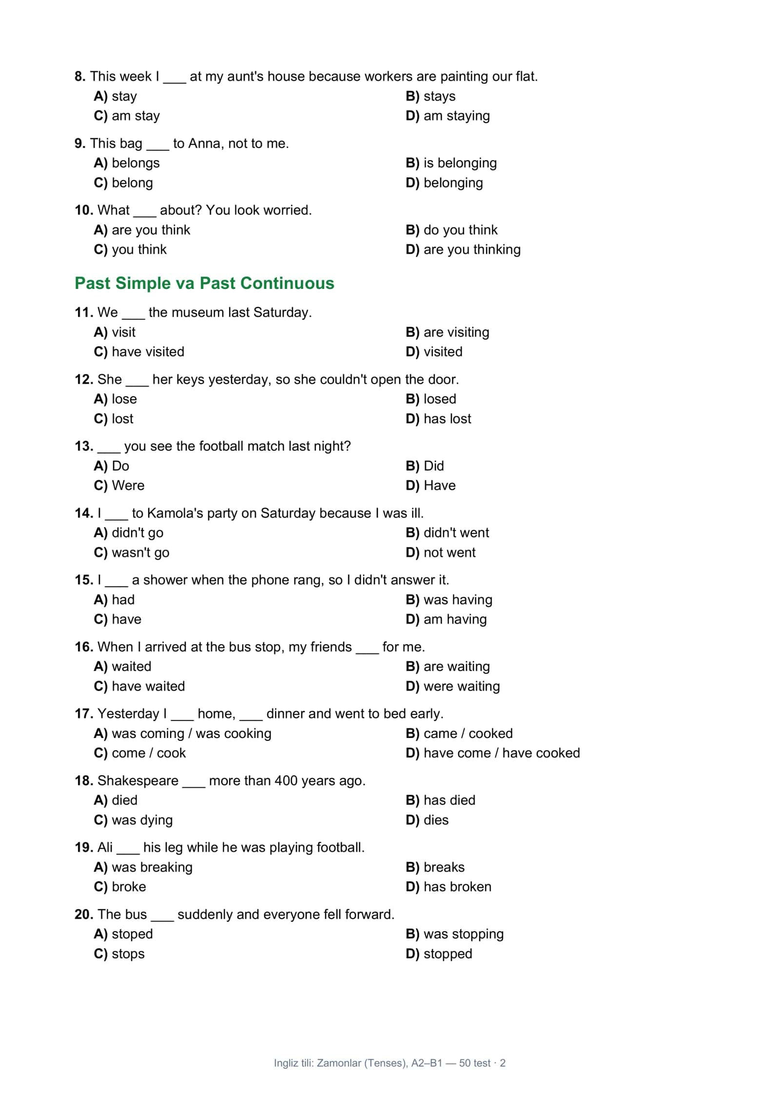 Ingliz tili: Zamonlar (Tenses) 2