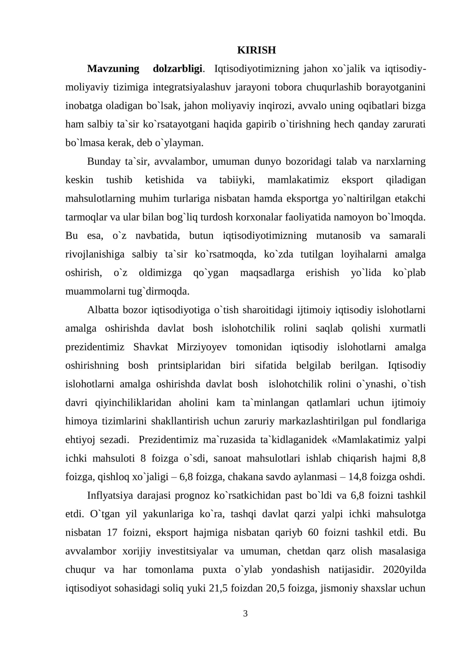 BOZOR IQTISODIYOTIDA ISHSIZLIK VA INFLYATSIYA 2