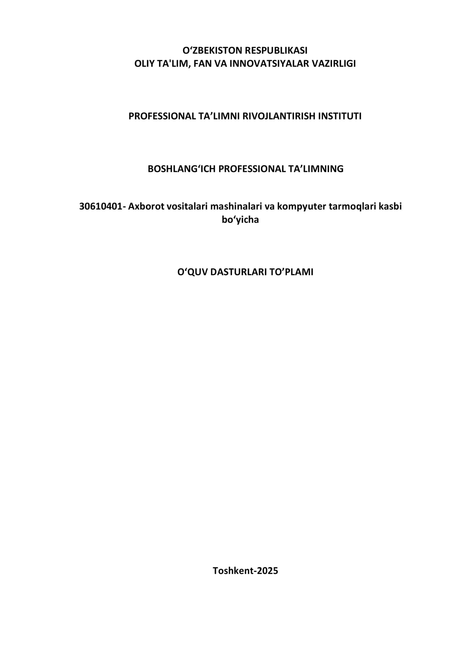 Axborot vositalari mashinalari va kompyuter tarmoqlari kasbi bo‘yicha 2