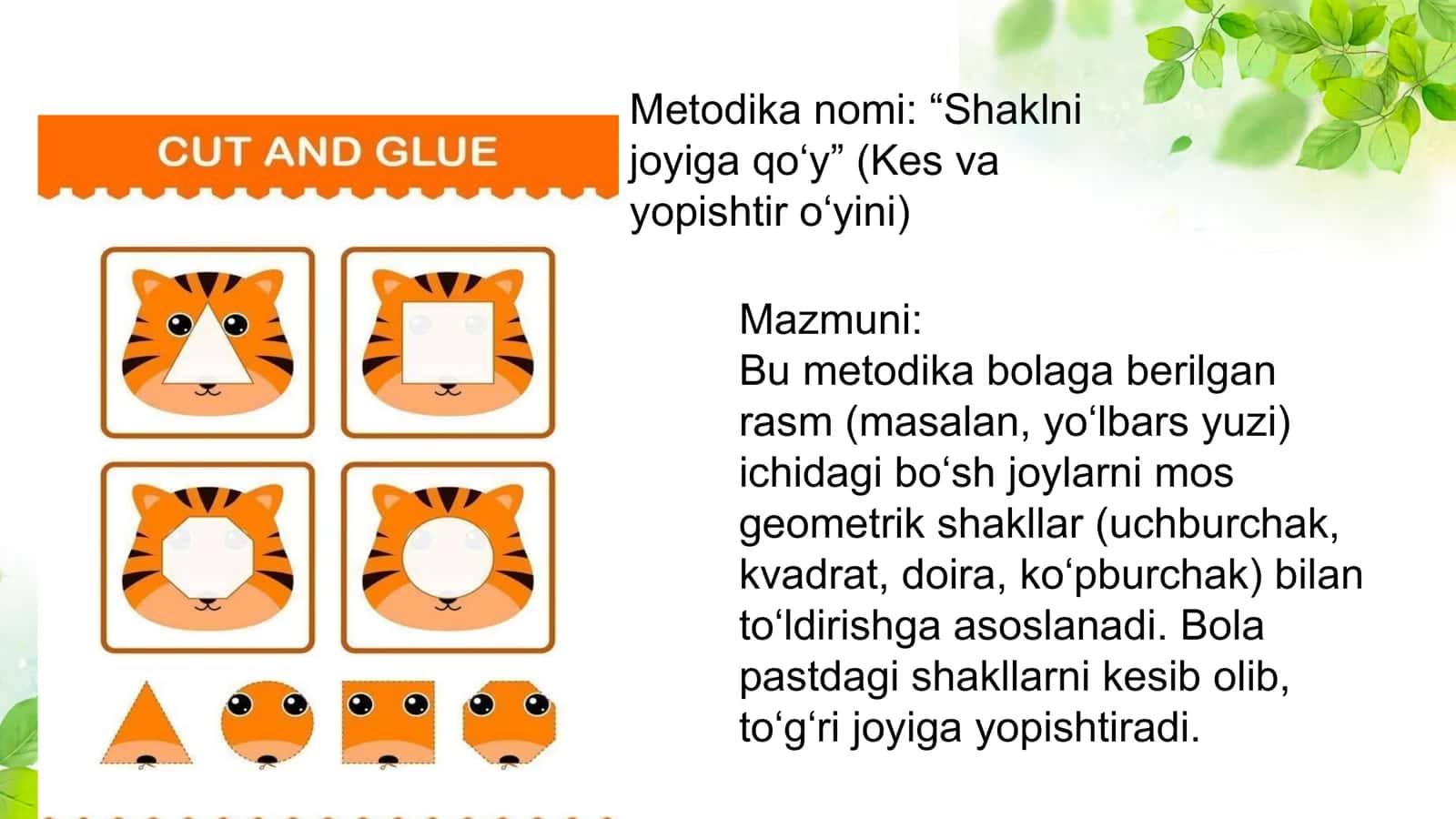 Shaklni joyiga qo‘y” (Kes va yopishtir o‘yini) 2