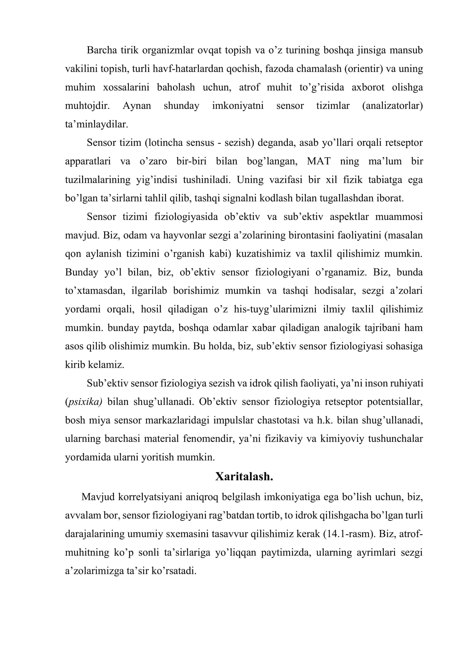 Sensor tizimlar (analizatorlar) fiziologiyasi 2