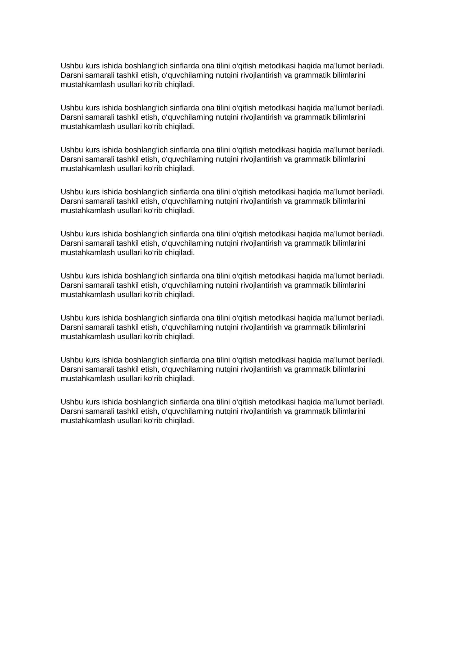 Boshlangʻich sinflarda ona tilini oʻqitish metodikasi (kurs ishi PDF) 2