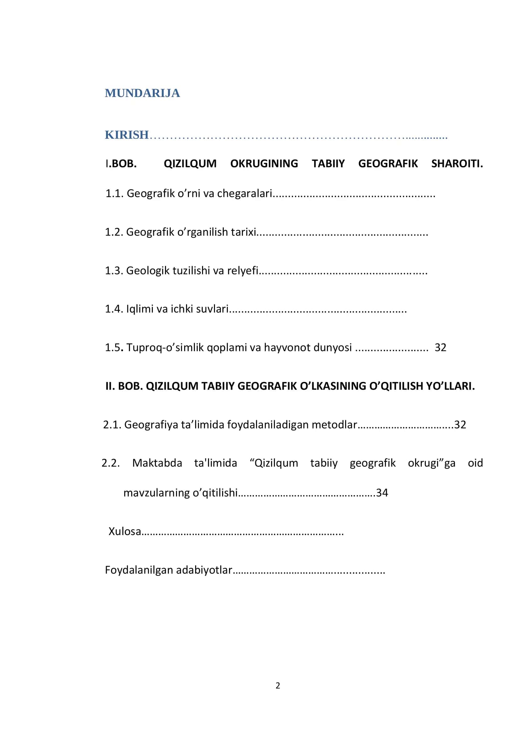 Qizilqum tabiiy geografiyasi o’lkasini o’qitilishi 2