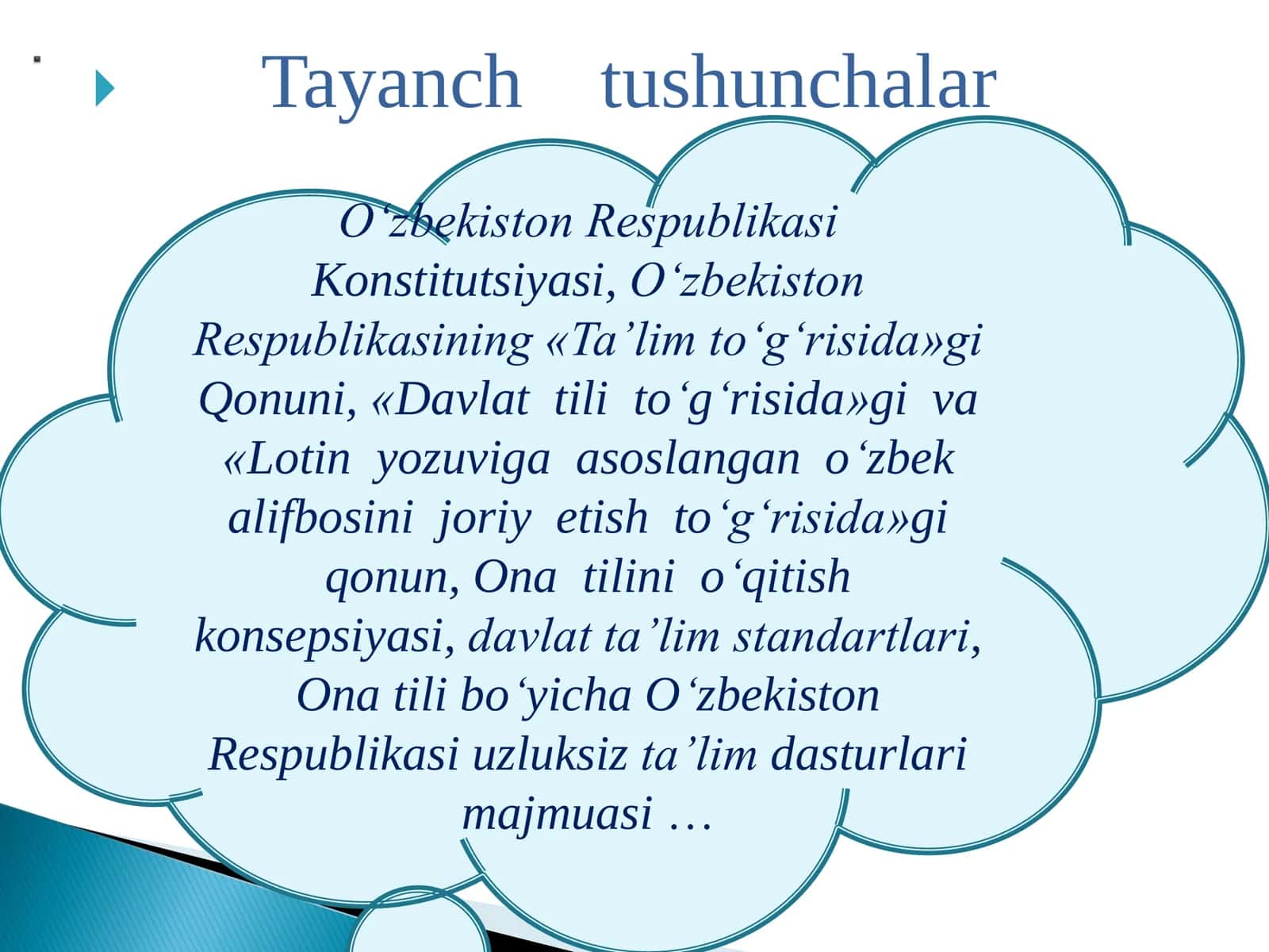 Ona tilini jarayonini tashkil etishning huquqiy-me’yoriy asoslari. O‘zbek tili o‘qitish metodikasi mustaqil fan sifatida 2