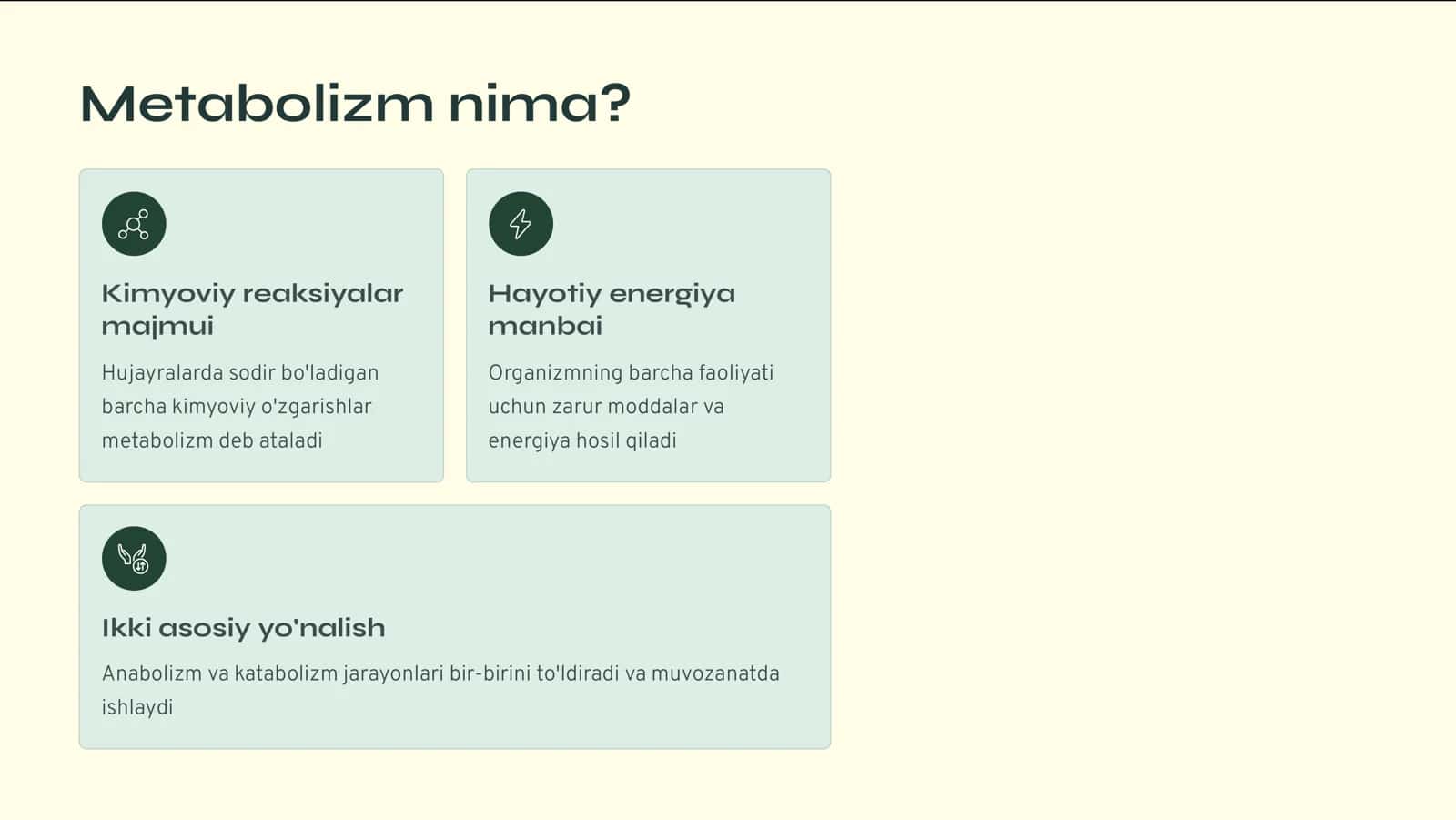 Metabolizm jarayonida energiya hosil bo'lishi va sarflanishi 2