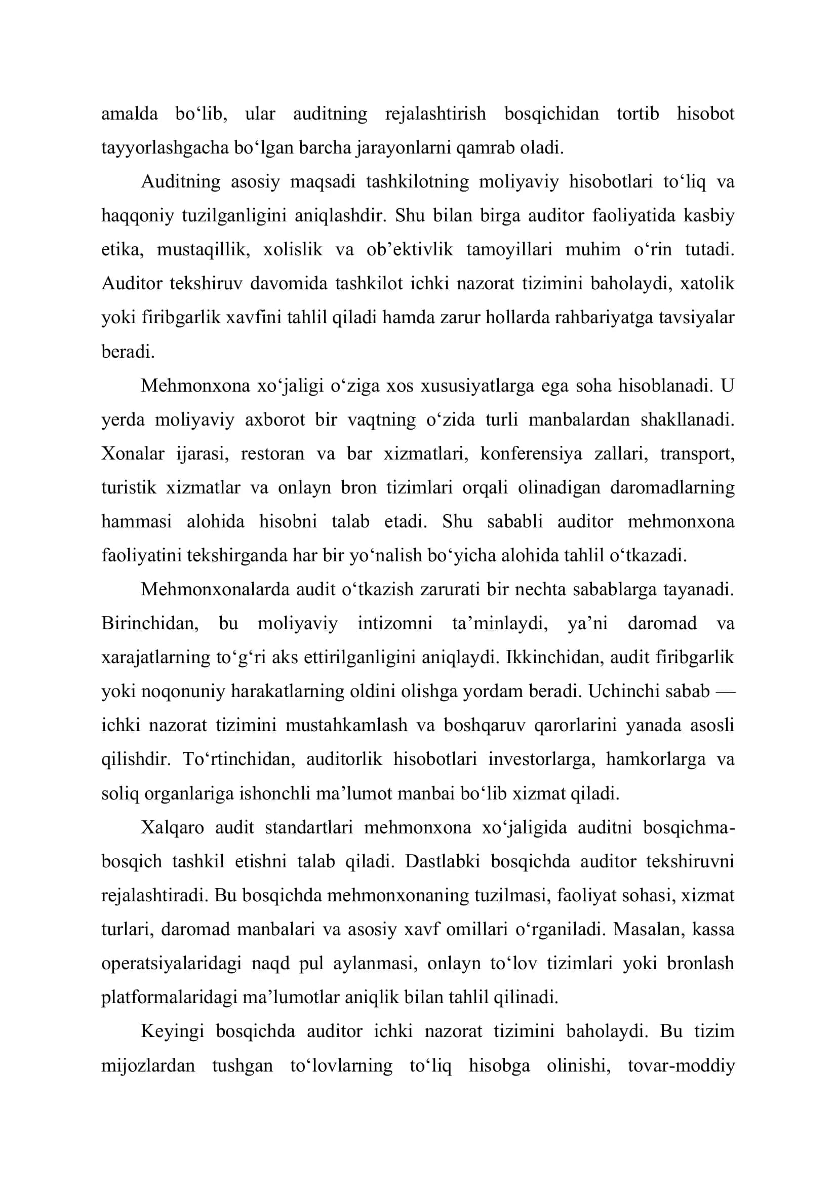 Xalqaro audit standartlari va mehmonxona tekshiruvlari 2