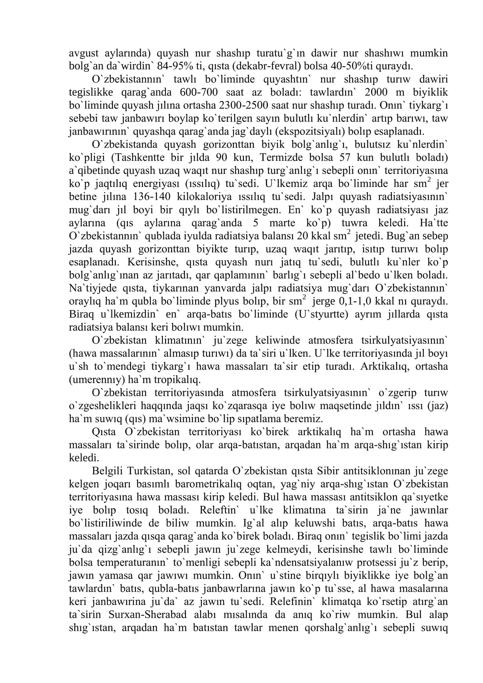 O`ZBEKİSTANNIN` KLIMATI HA`M KLIMAT RESURSLARI 2