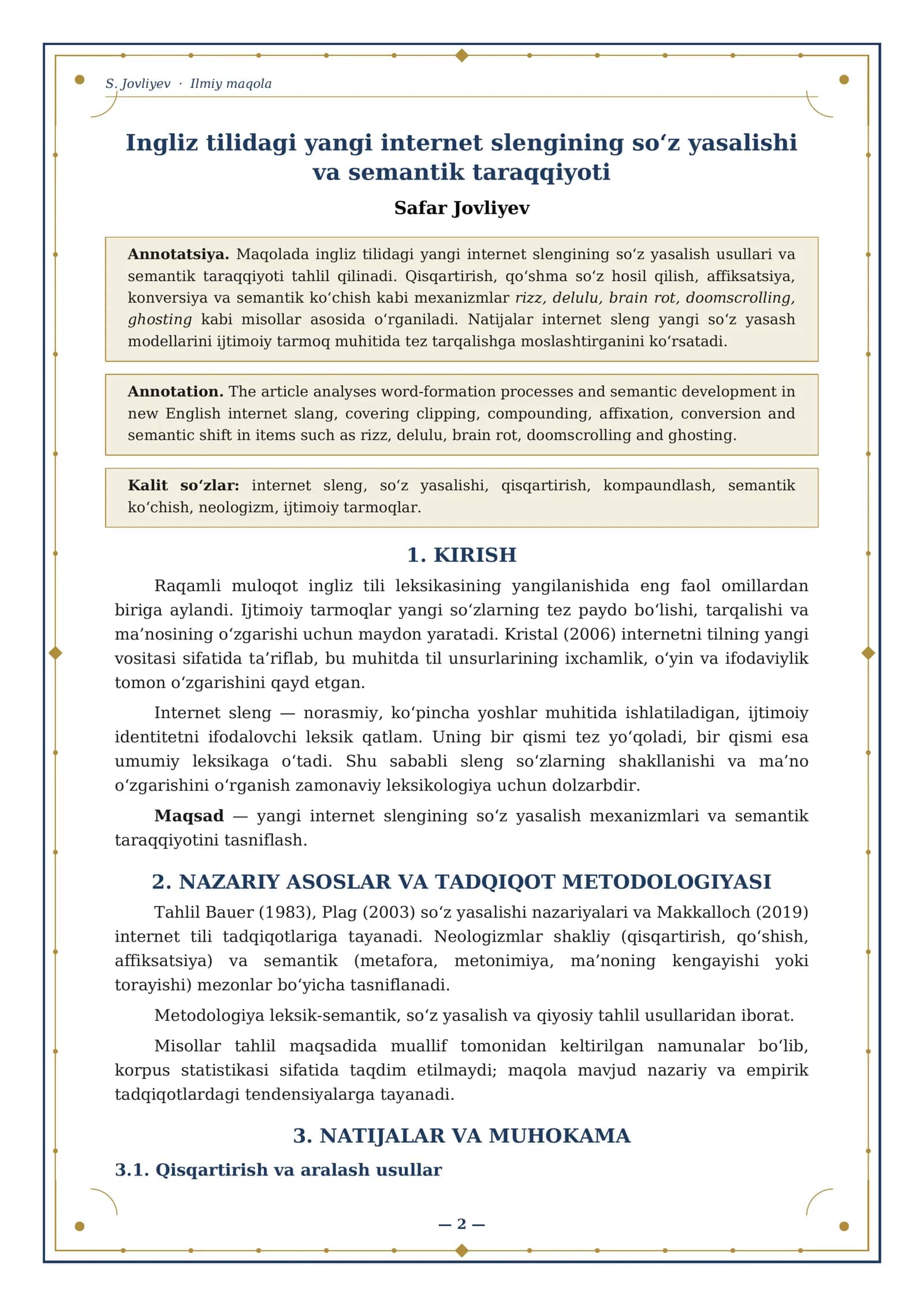 Ingliz tilidagi yangi internet slengining so‘z yasalishi va semantik taraqqiyoti 2