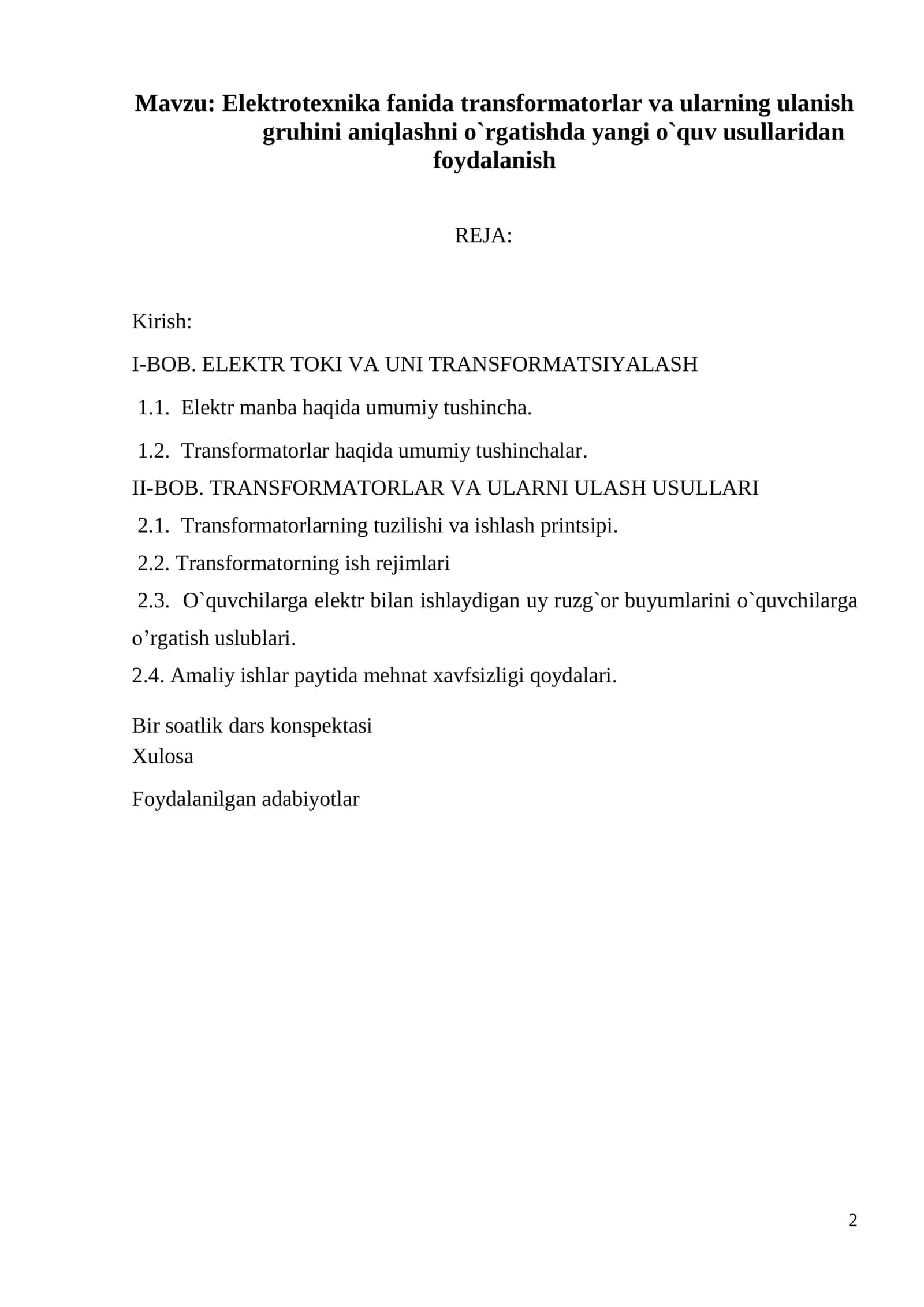 Elektrotexnika fanida transformatorlar va ularning ulanish gruhini aniqlashni o`rgatishda yangi o`quv usullaridan foydalanish 2