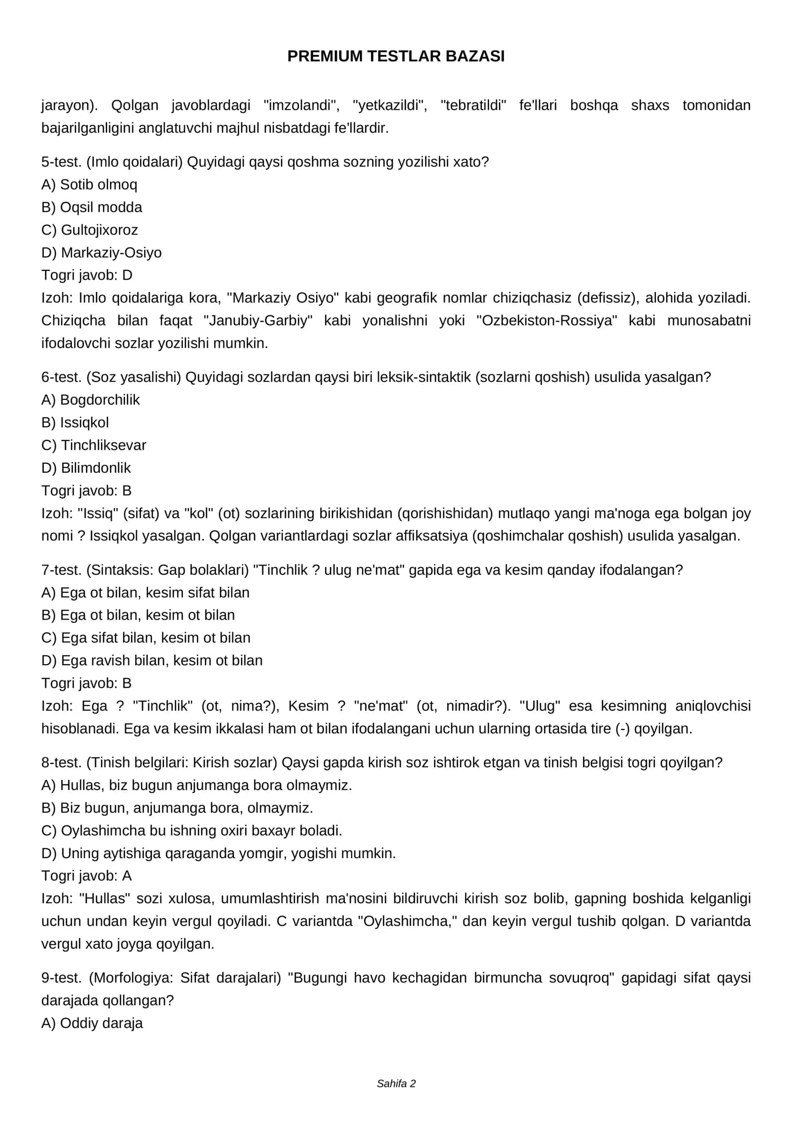 PREMIUM TESTLAR BAZASI 2