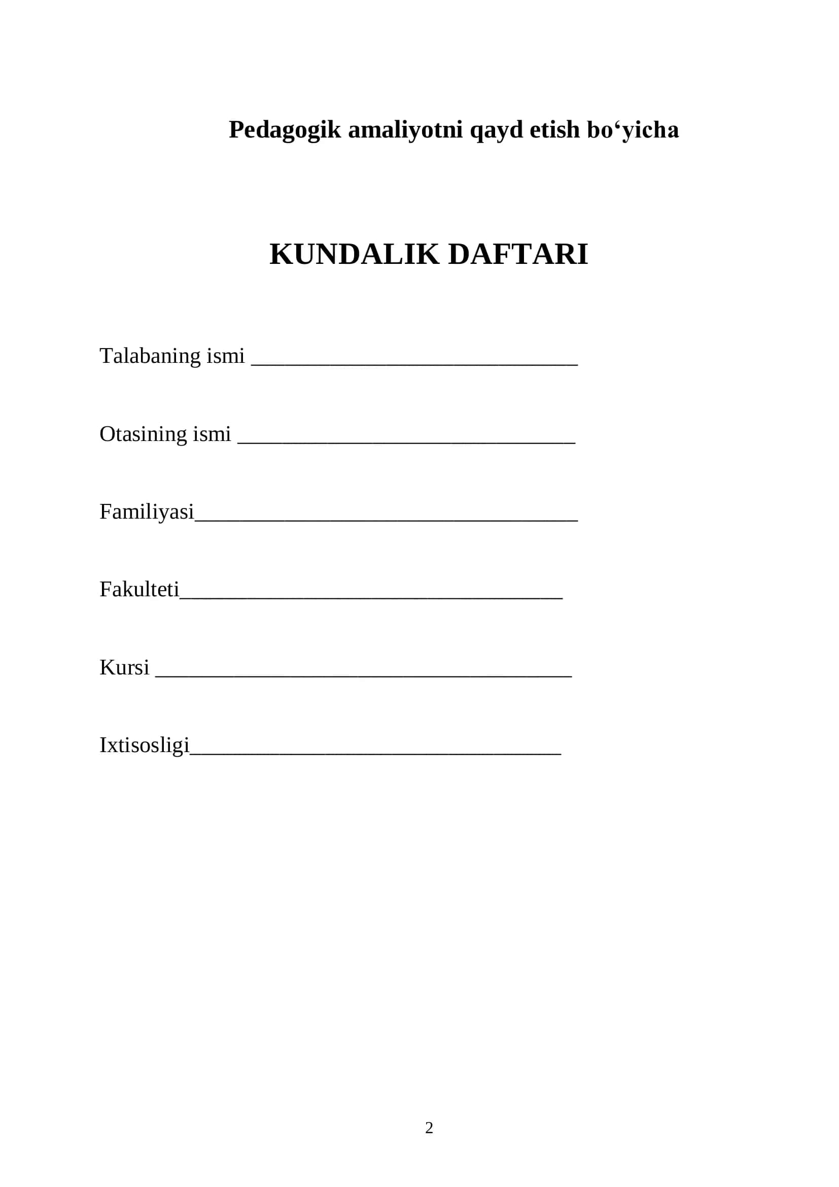 Talabalar uchun pedagogik amaliyot kunlik 2
