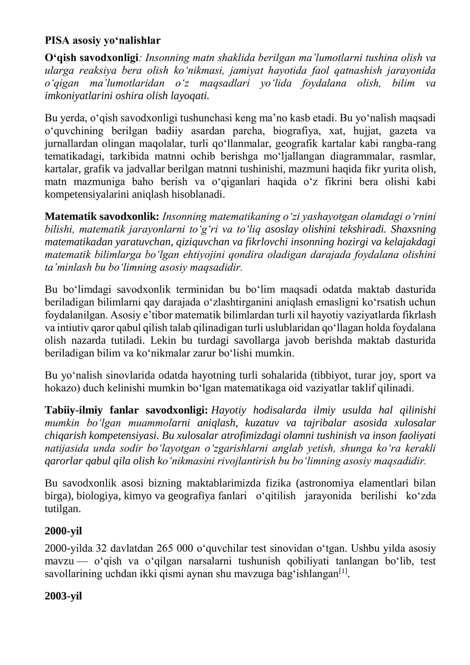 PISA xalqaro baholash dasturi 2