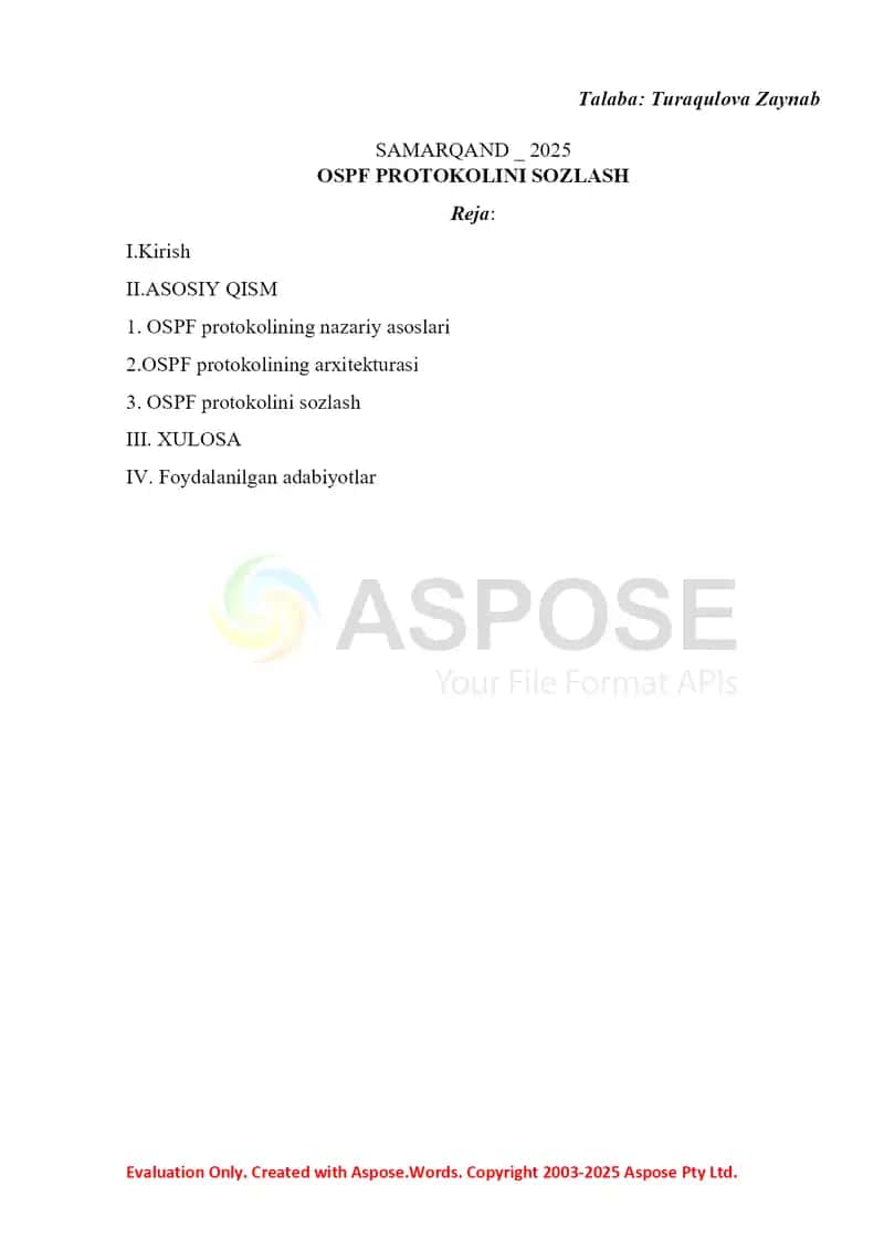 OSPF PROTOKOLINI SOZLASH 2