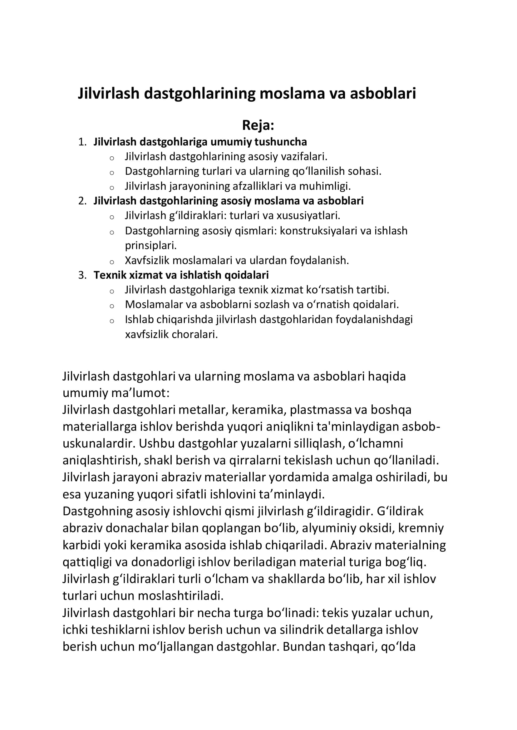 Jilvirlash dastgohlarining moslama va asboblari 2