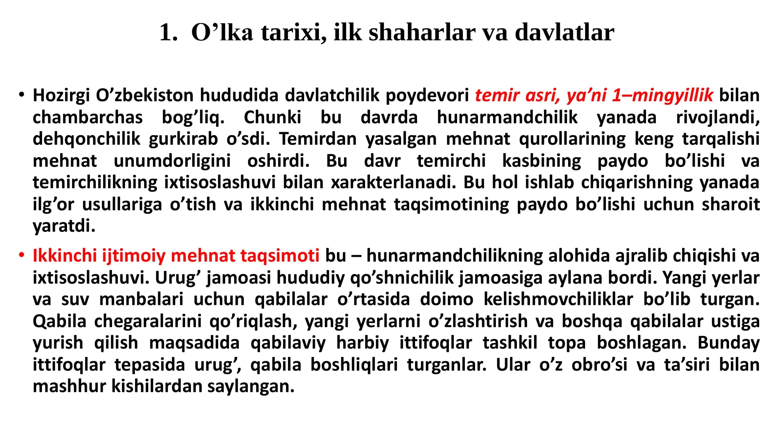 O’lka tarixi (ilk davrlardan XII asrgacha asrlargacha) 2