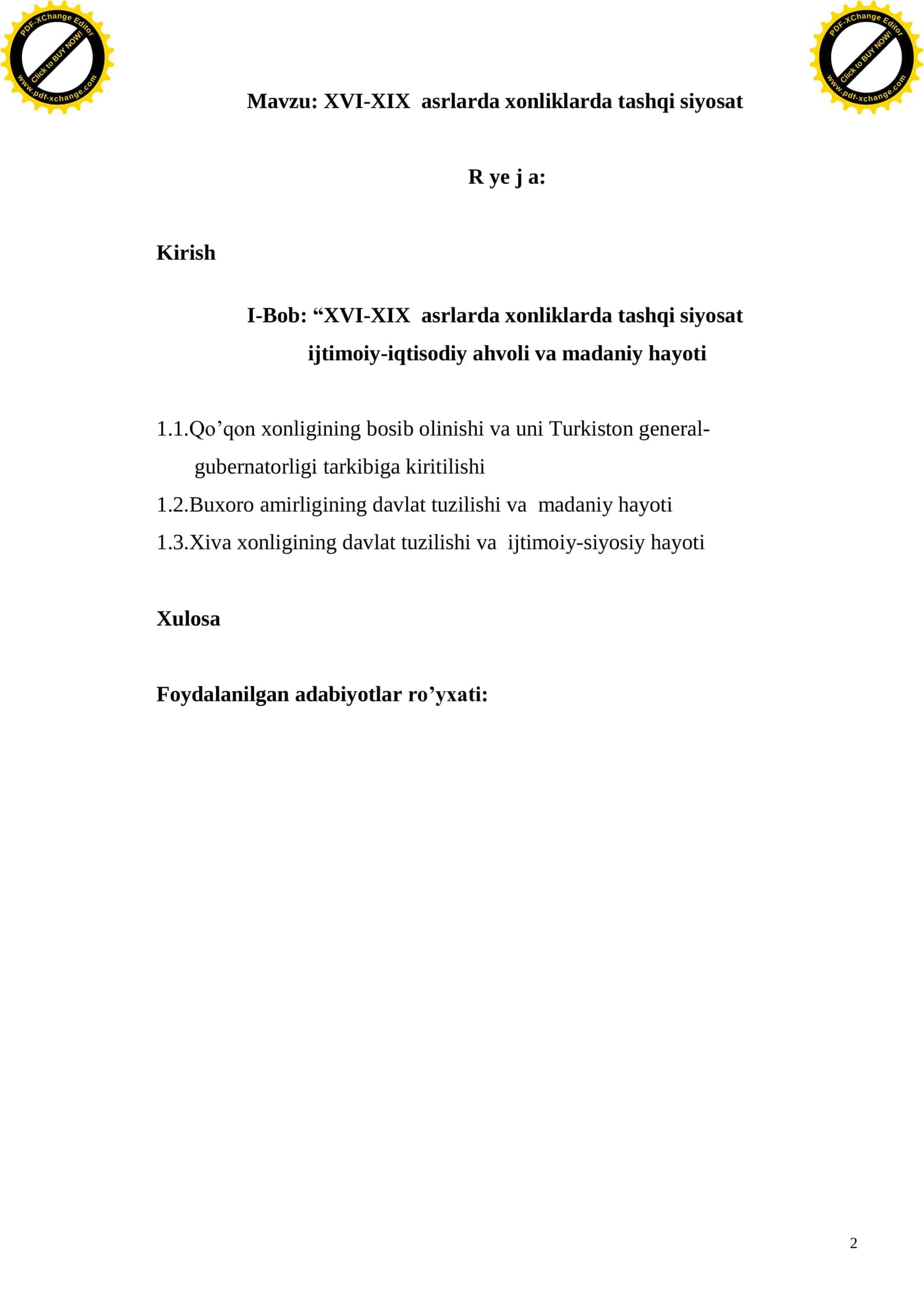 XVI-XIX asrlarda xonliklarda tashqi siyosat 2