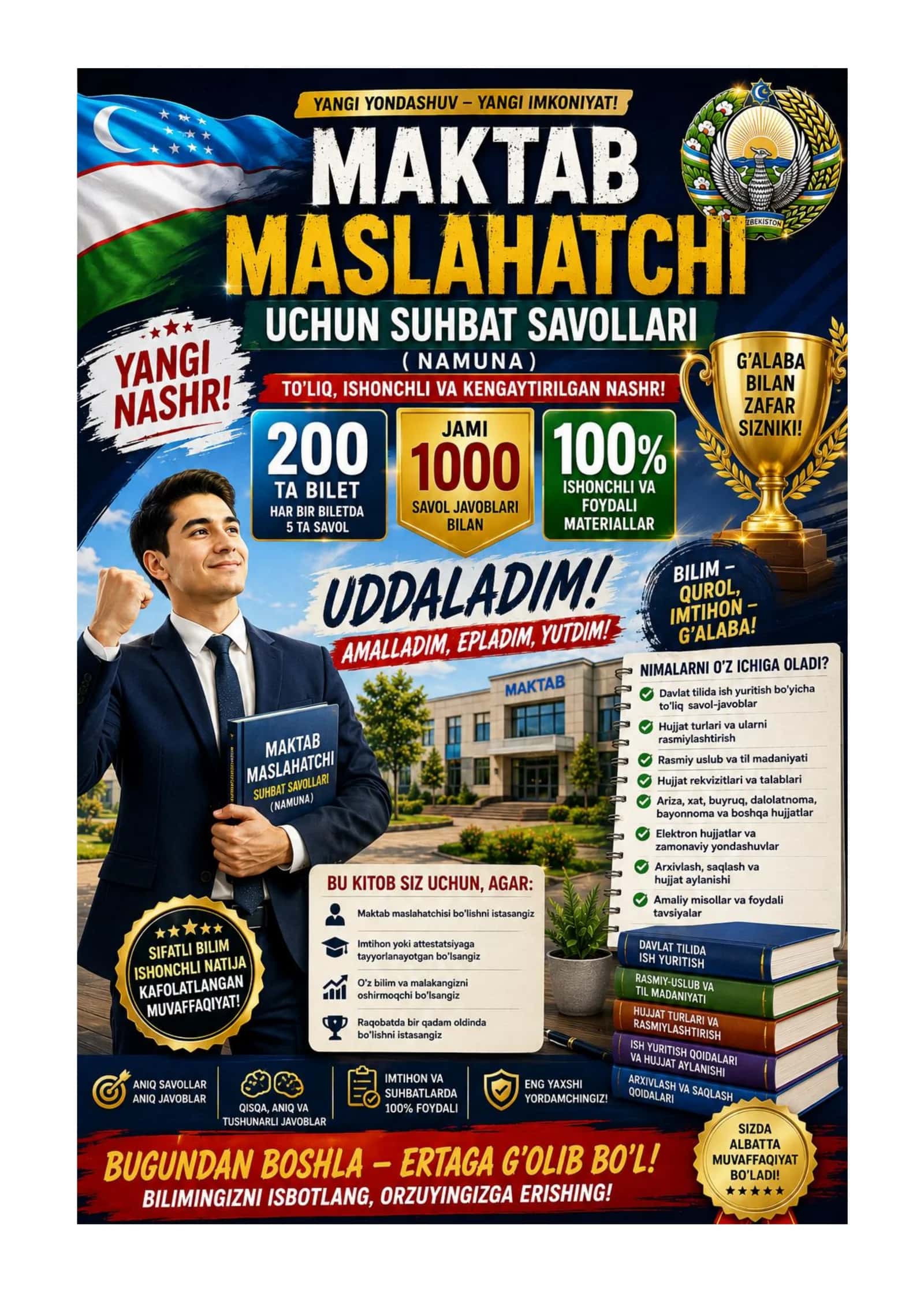 Maktab Maslahatchisi Tayyorlov Testlar va Suhbat Savollari 1000+ 2