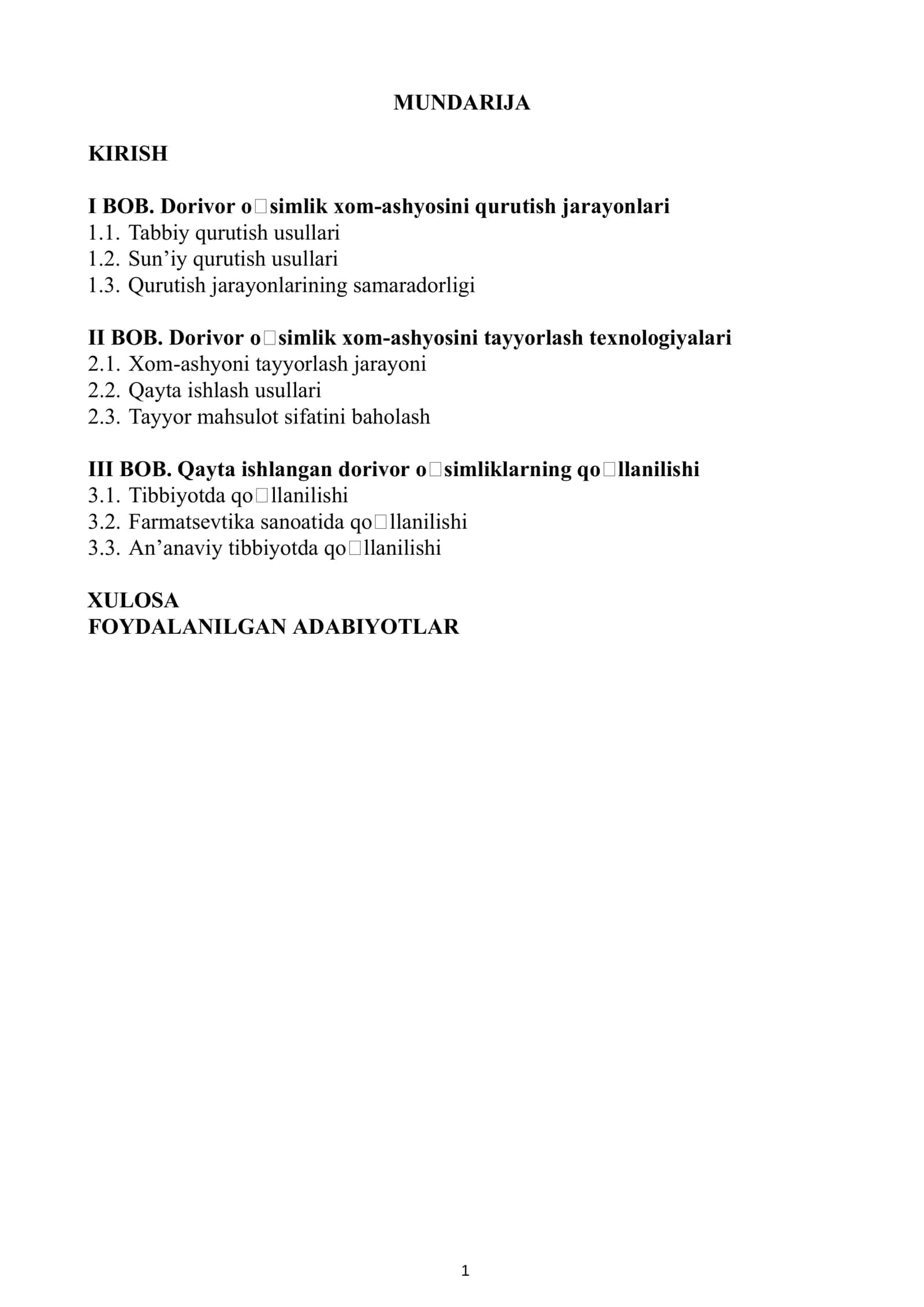 Dorivor oʻsimliklar yetishtirish va qayta ishlash texnologiyasi 4-kurs 2