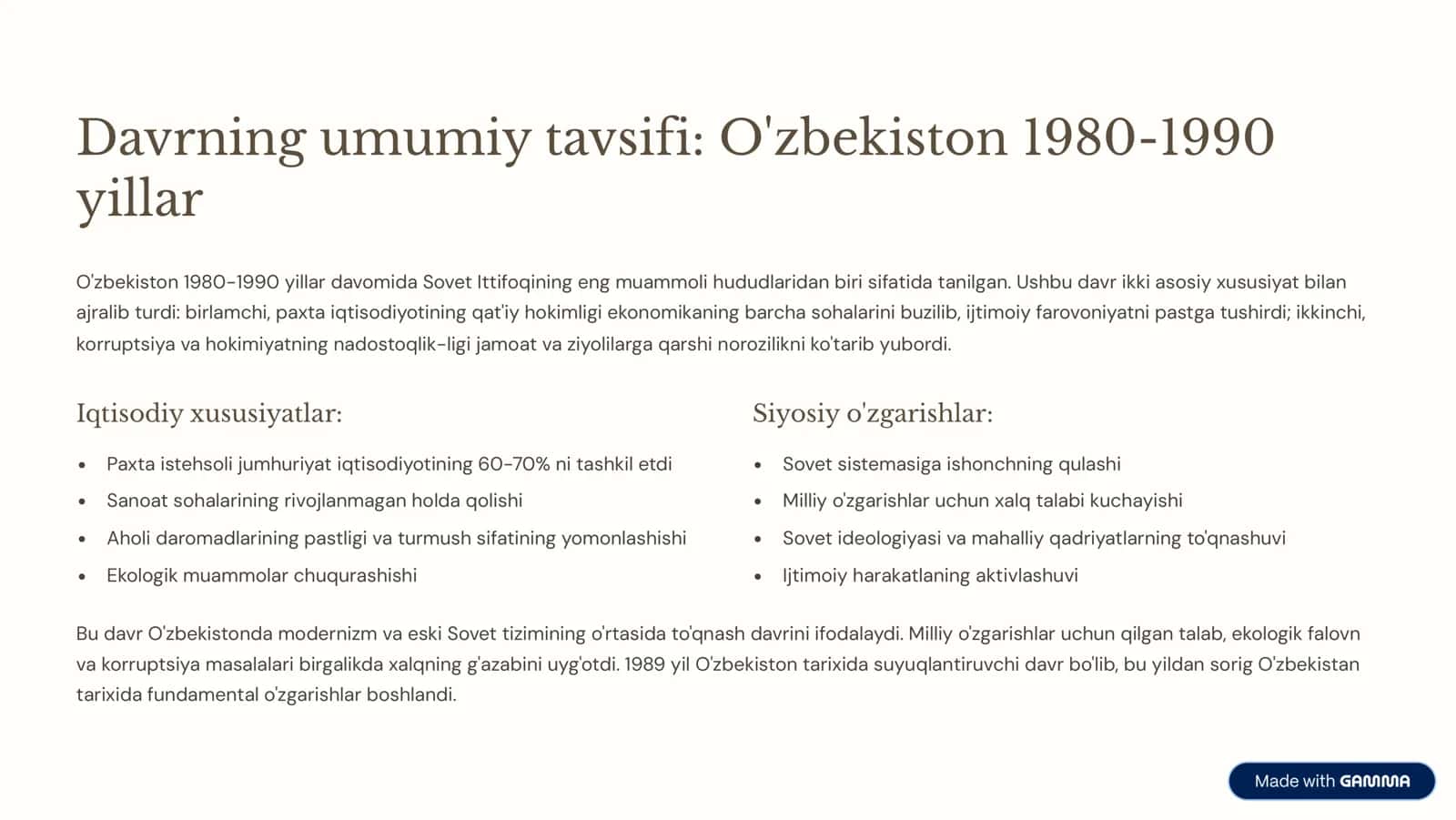 O'zbekiston 80-90 yillardagi ijtimoiy-siyosiy vaziyat 2