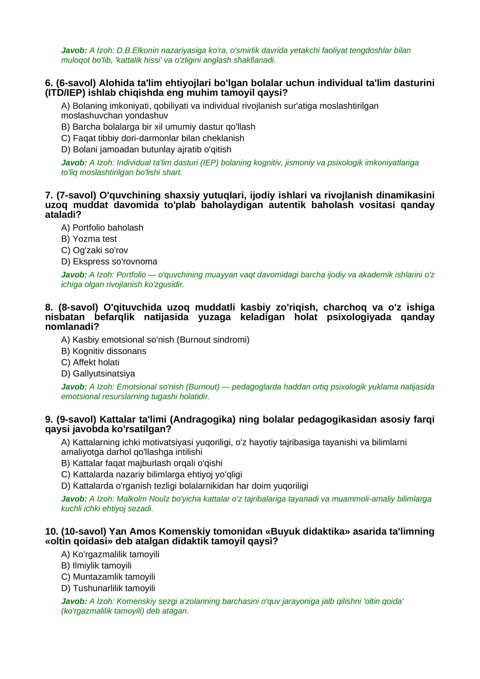 PEDAGOGIK MAHORAT VA PSIXOLOGIYA EXPERT / MILLIY SERTIFIKAT VA OLIY TOIFA MEZONLARI 2